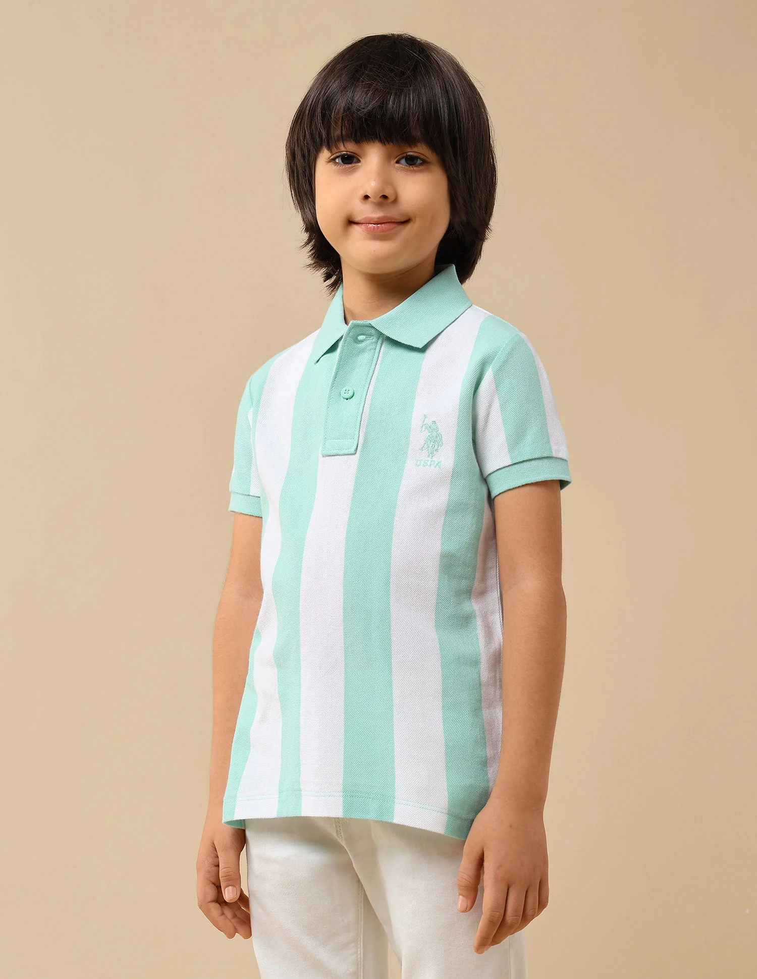 Boys Vertical Striped Regular Fit Polo Shirt - Image 4