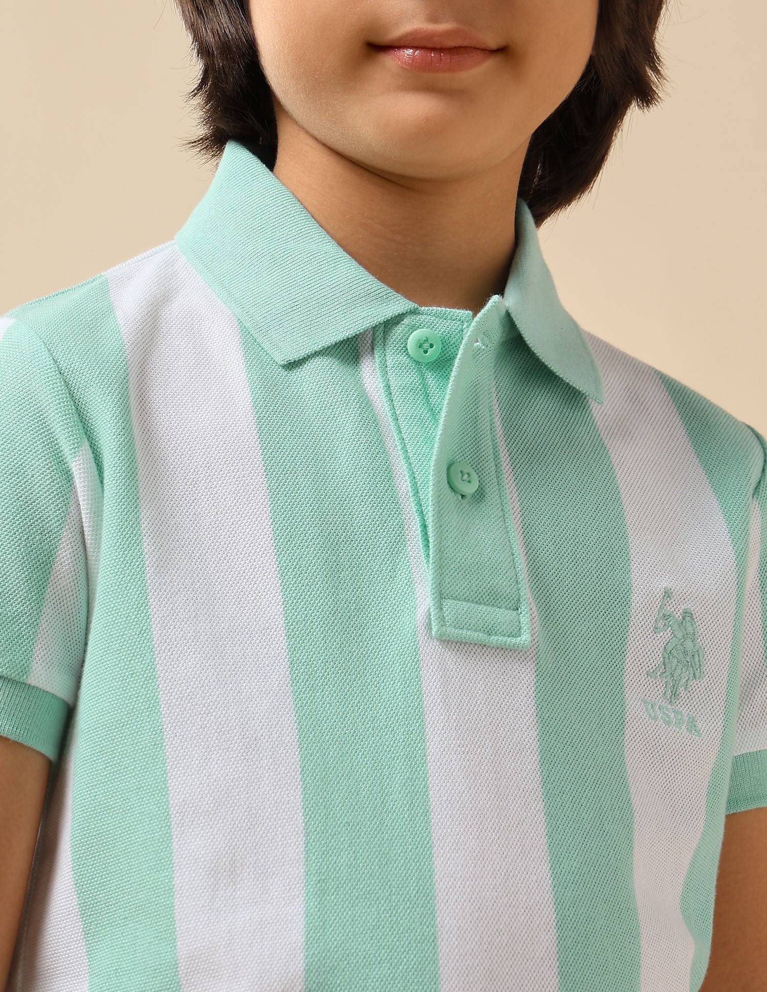 Boys Vertical Striped Regular Fit Polo Shirt - Image 6