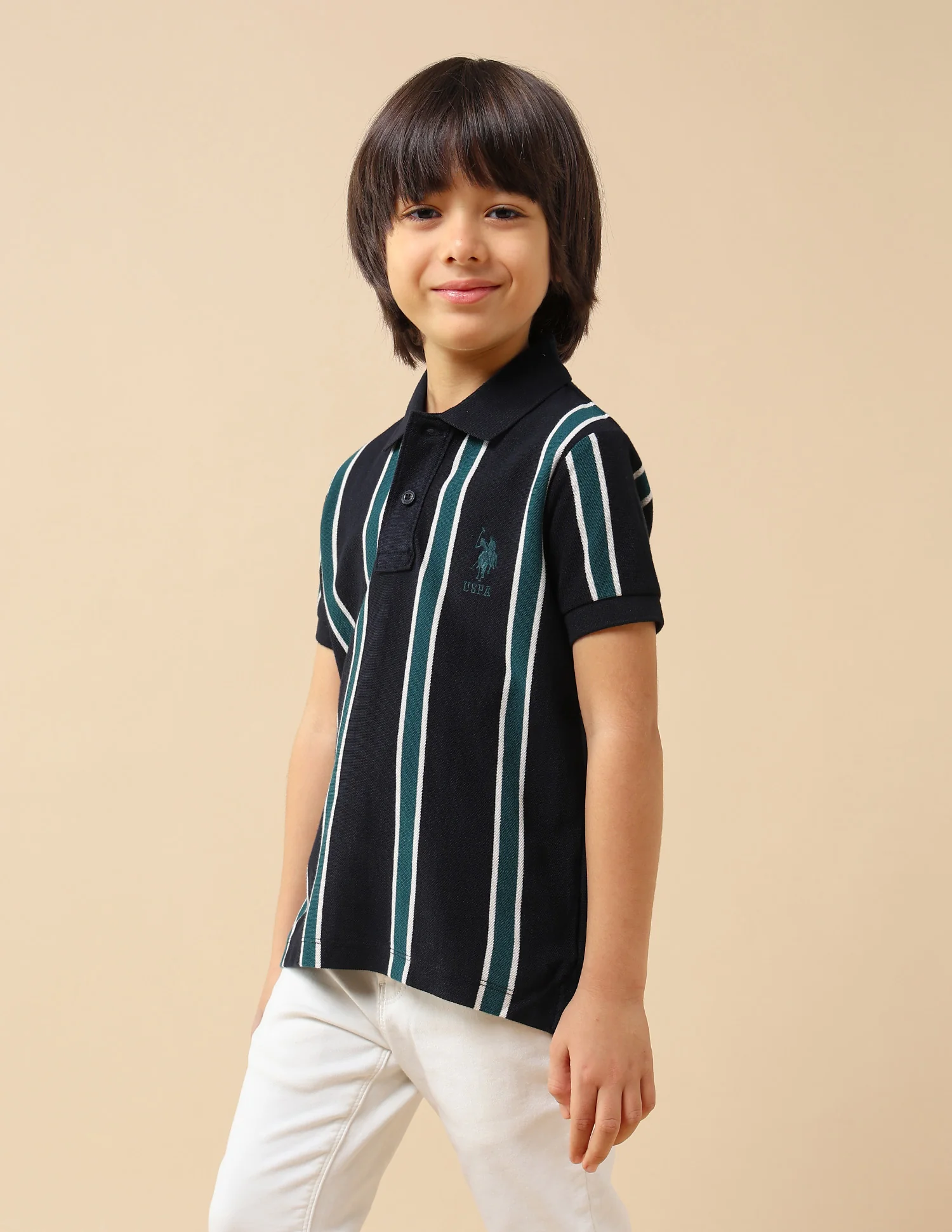 Boys Vertical Striped Regular Fit Polo Shirt - Image 4