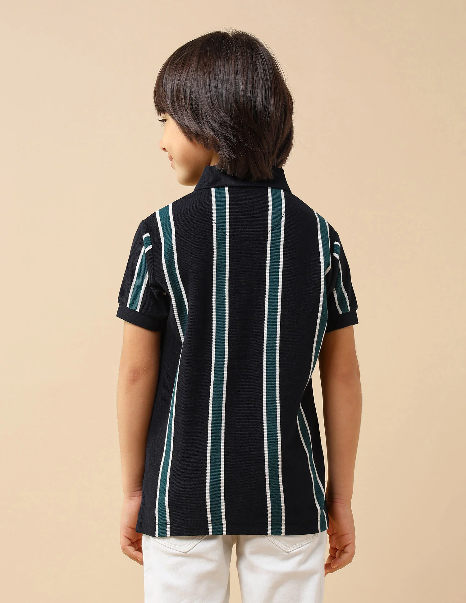 Boys Vertical Striped Regular Fit Polo Shirt - Image 5