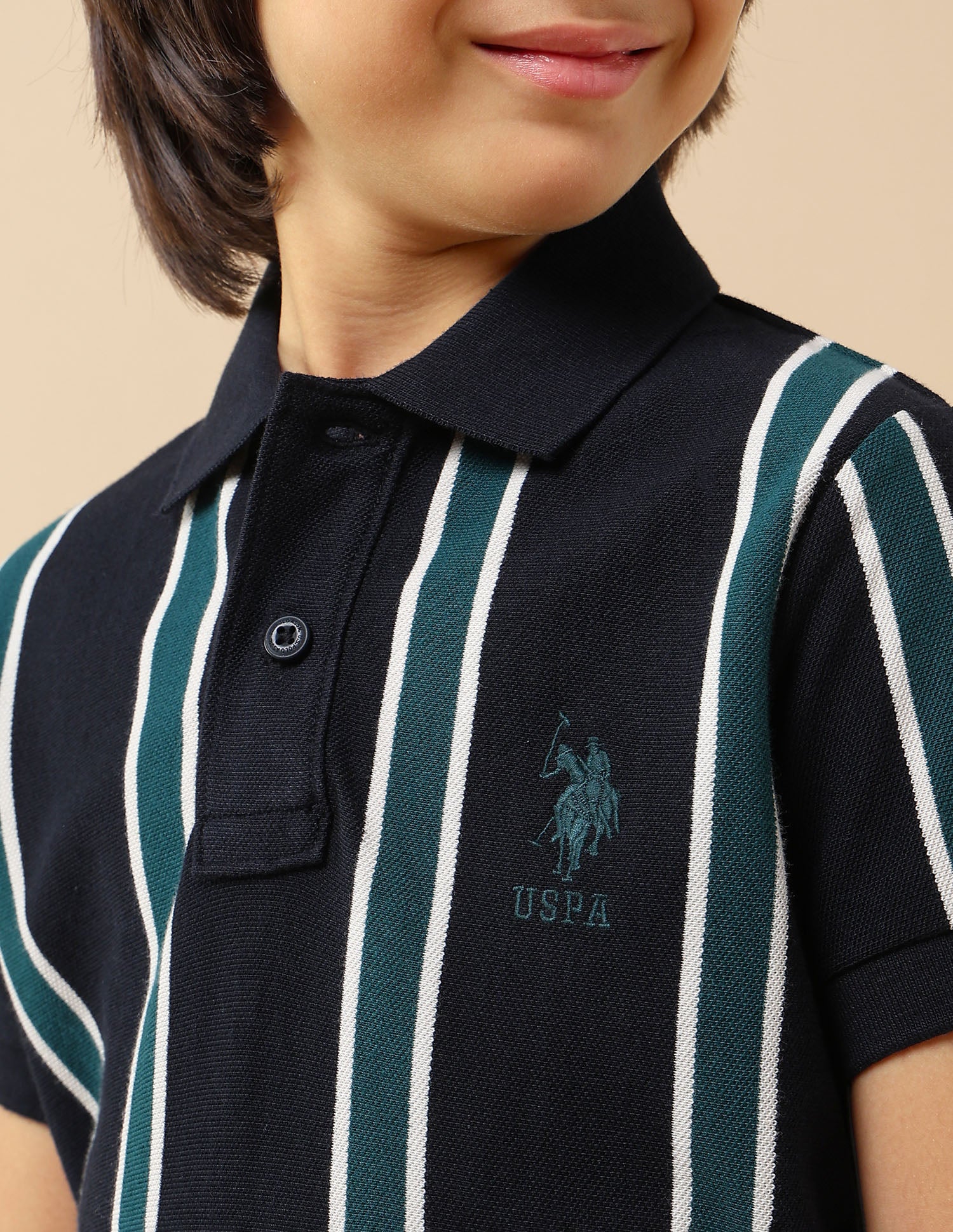 Boys Vertical Striped Regular Fit Polo Shirt - Image 6