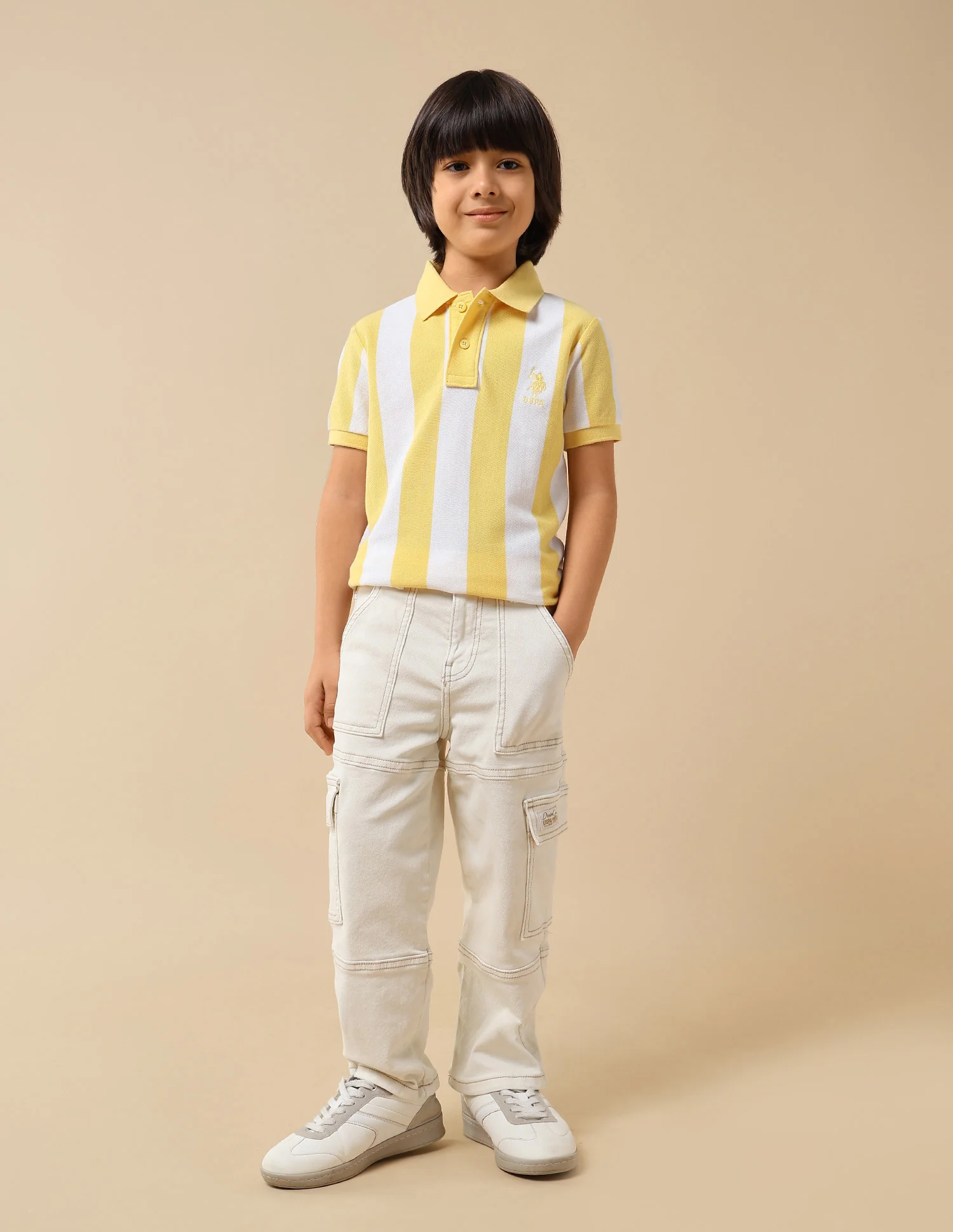 Boys Vertical Striped Regular Fit Polo Shirt - Image 3