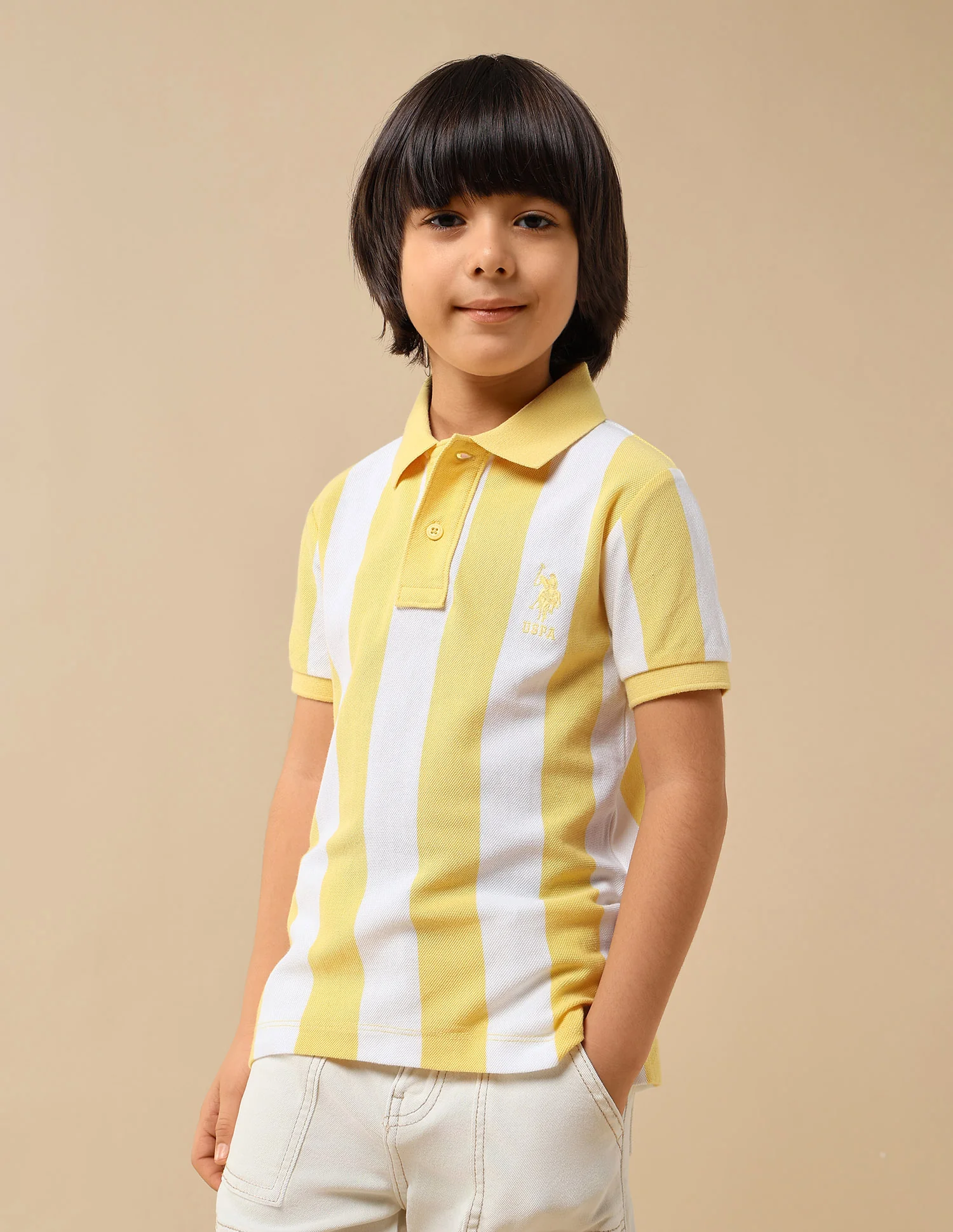 Boys Vertical Striped Regular Fit Polo Shirt - Image 4