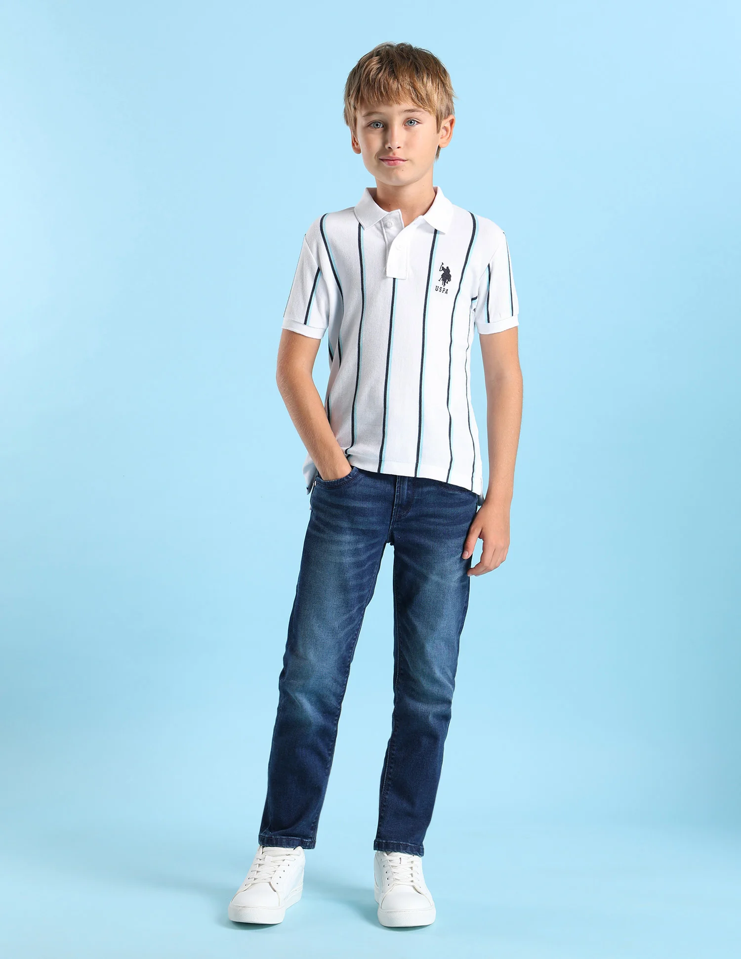 Boys Vertical Striped Regular Fit Polo Shirt - Image 4