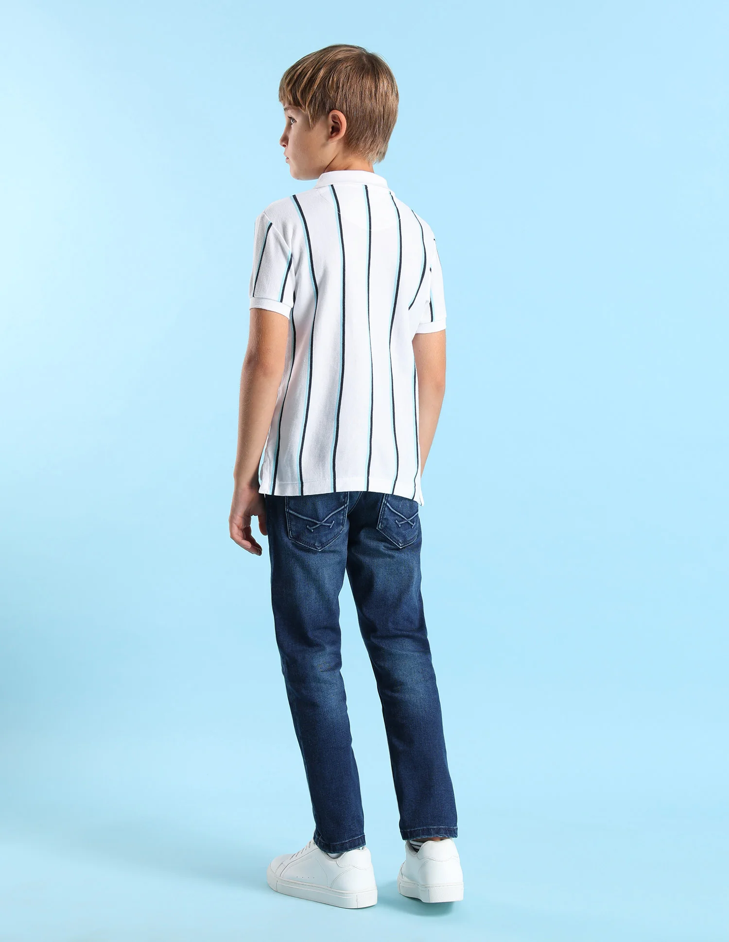 Boys Vertical Striped Regular Fit Polo Shirt - Image 5
