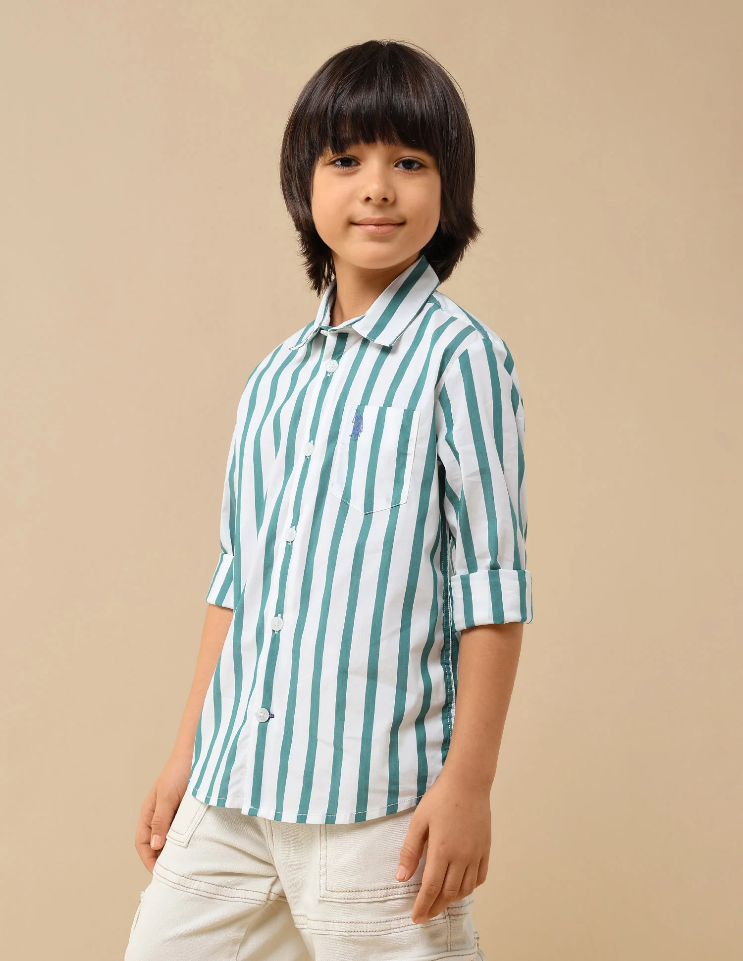Boys Vertical Striped Regular Fit Shirt - Image 4