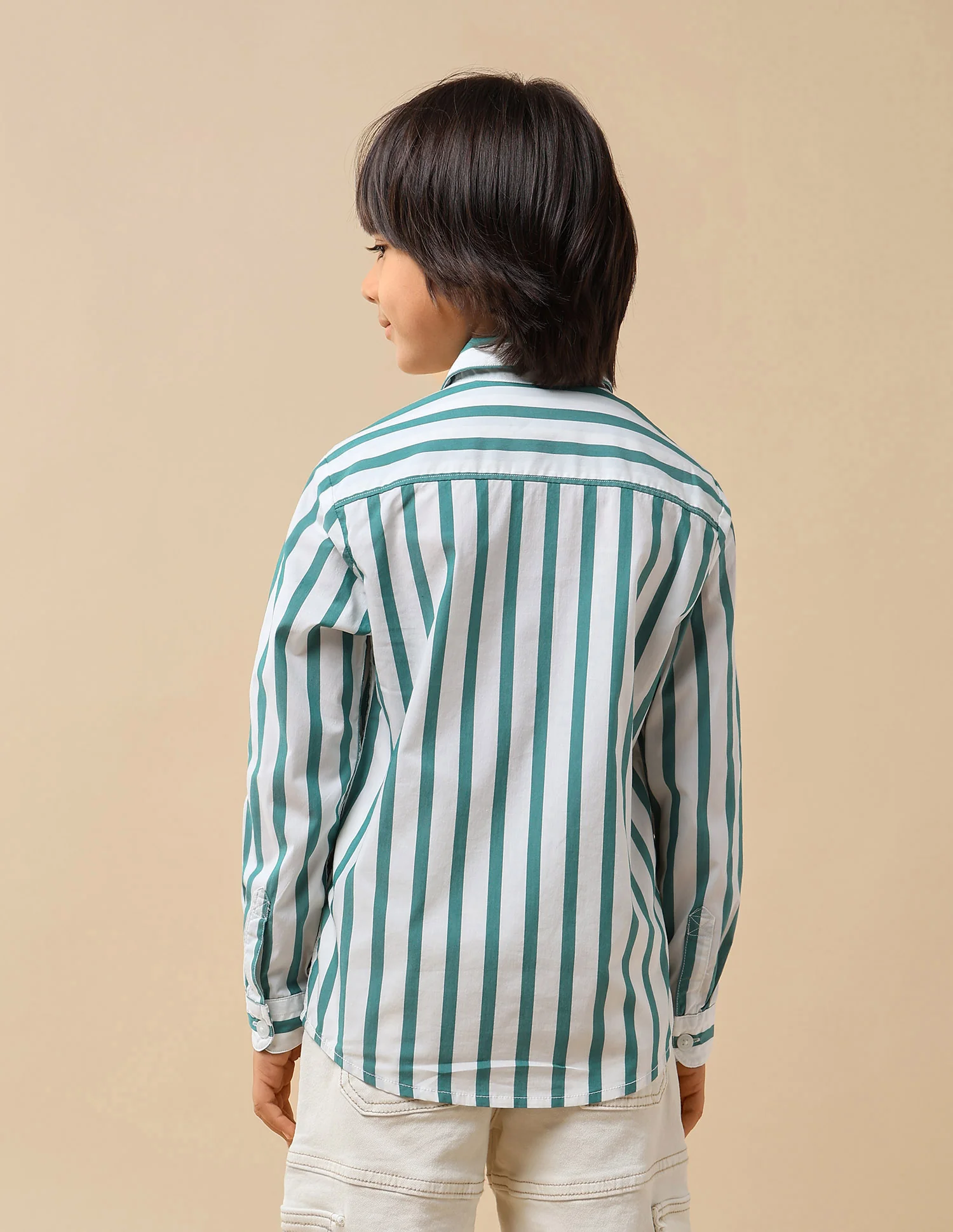 Boys Vertical Striped Regular Fit Shirt - Image 5