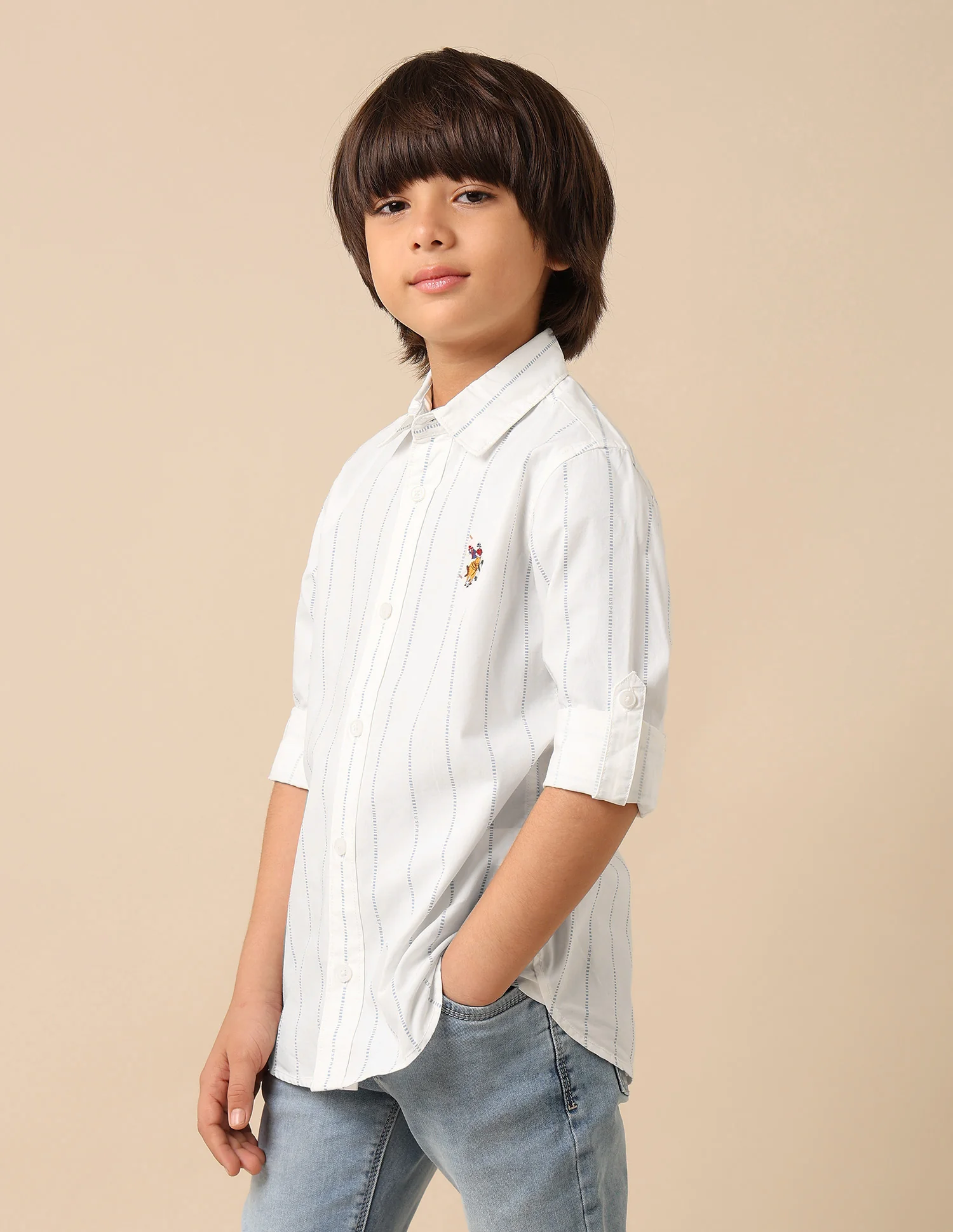 Boys Vertical Striped Regular Fit Shirt - Image 4