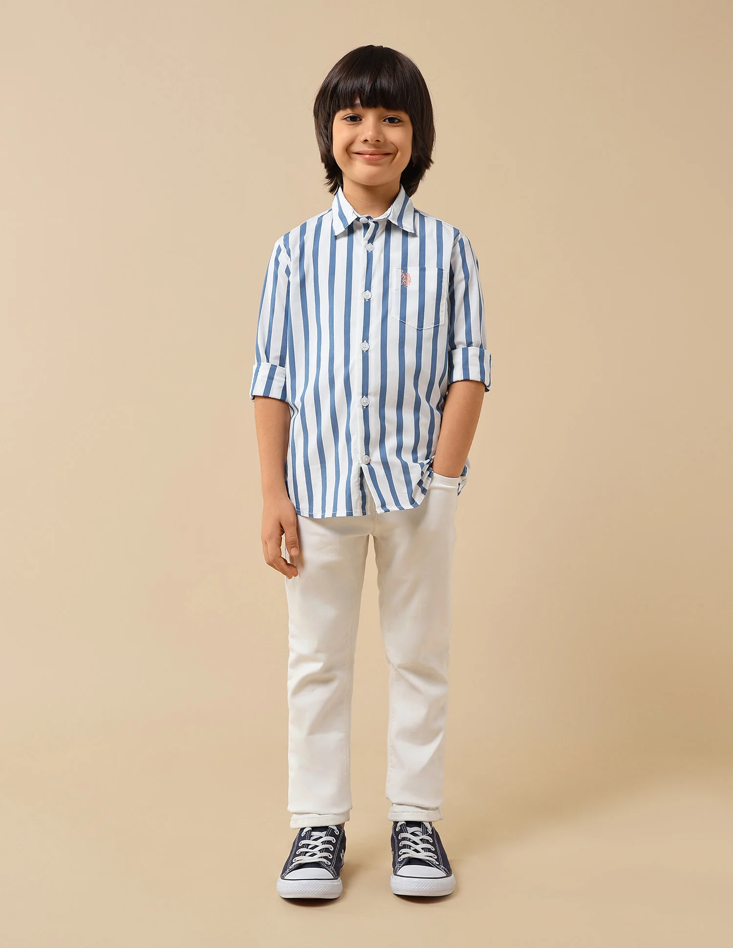 Boys Vertical Striped Regular Fit Shirt - Image 3