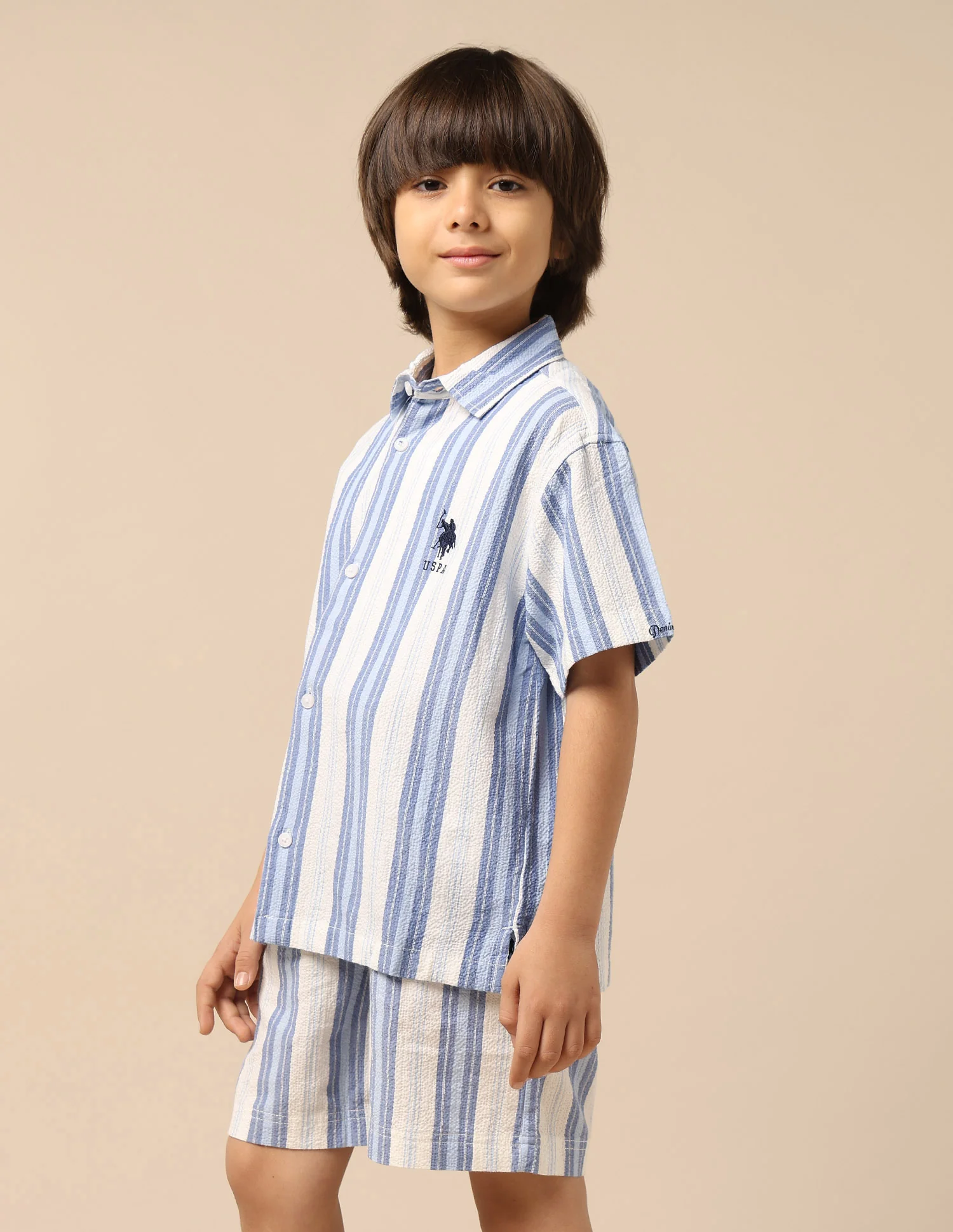 Boys Vertical Striped Seersucker Shirt - Image 4