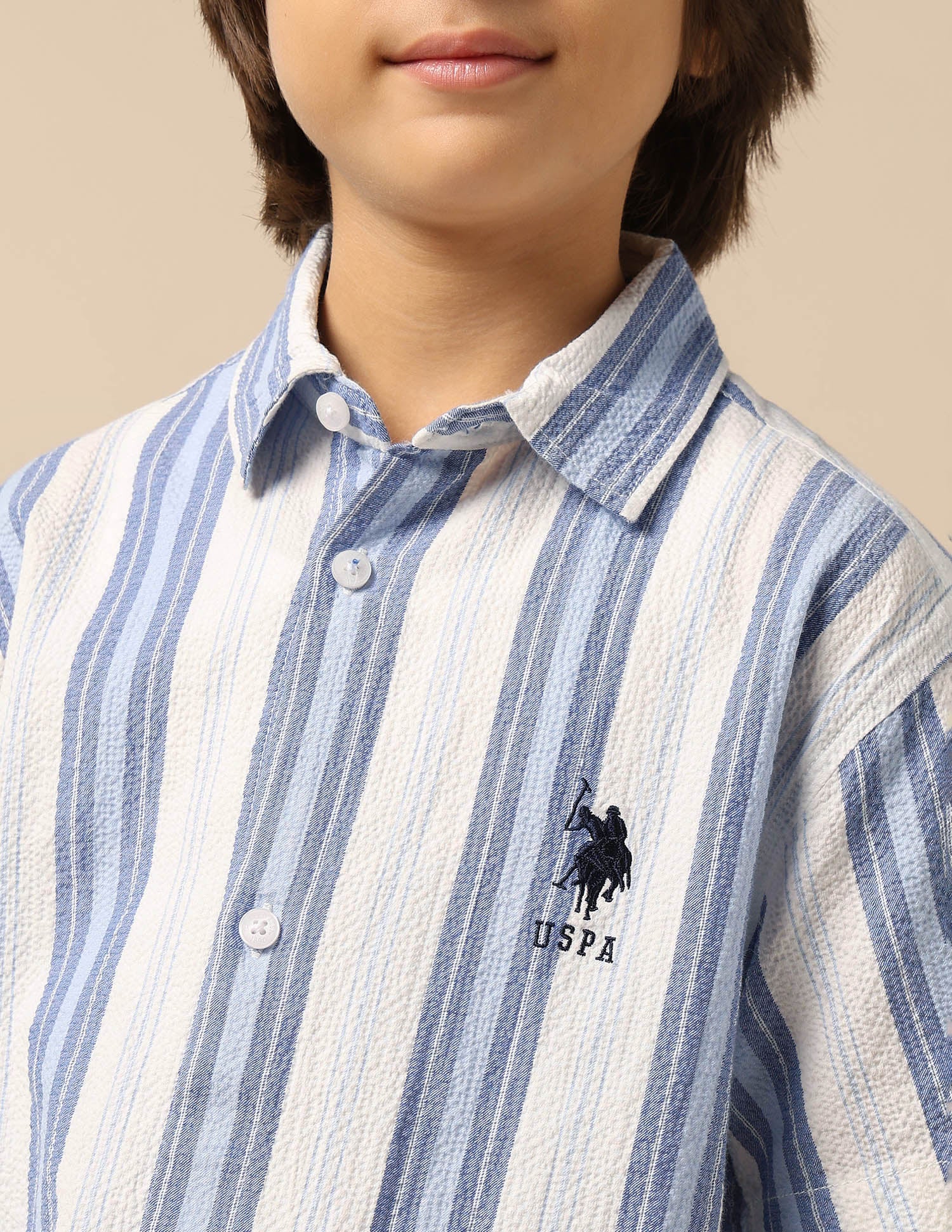 Boys Vertical Striped Seersucker Shirt - Image 6