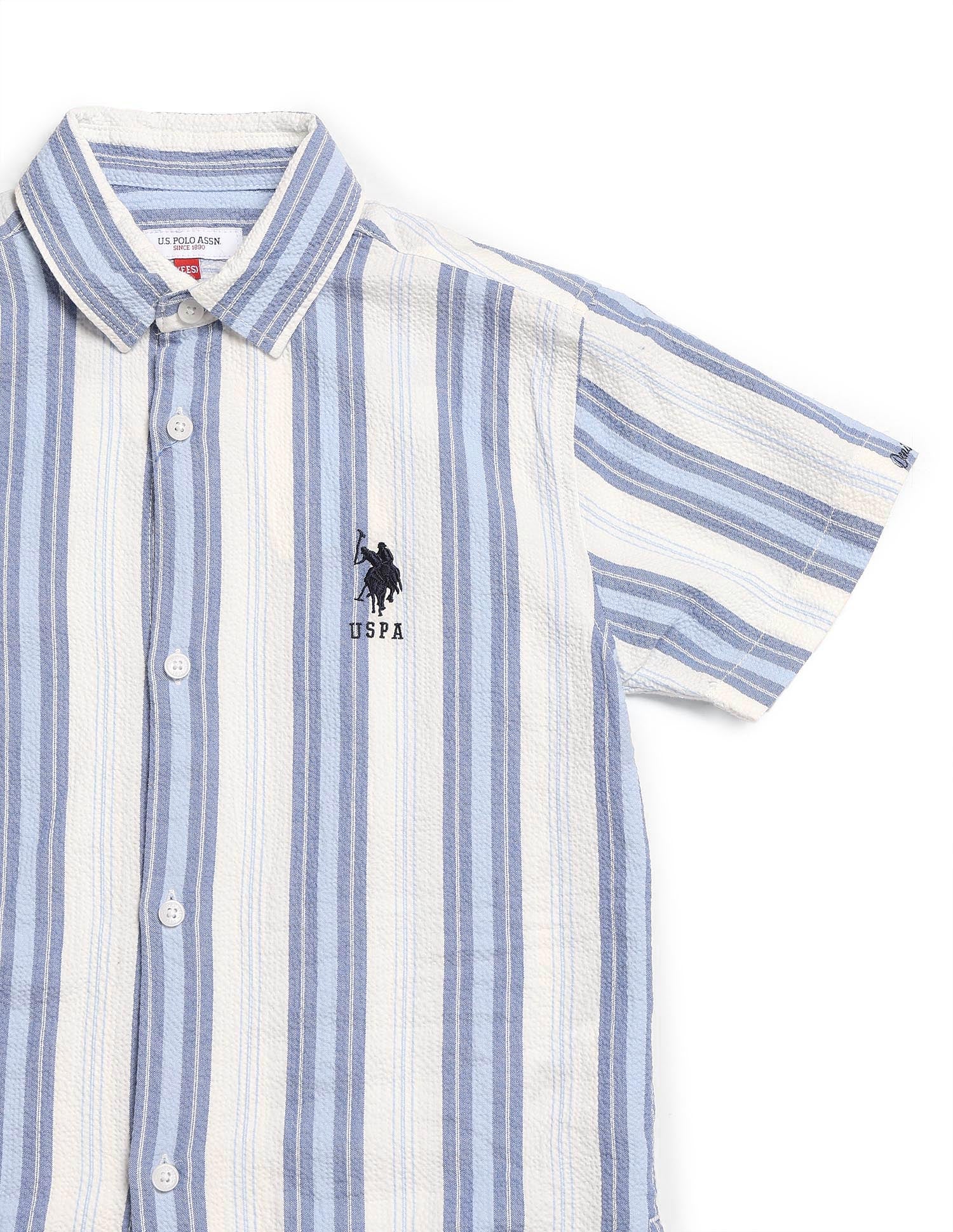 Boys Vertical Striped Seersucker Shirt - Image 9