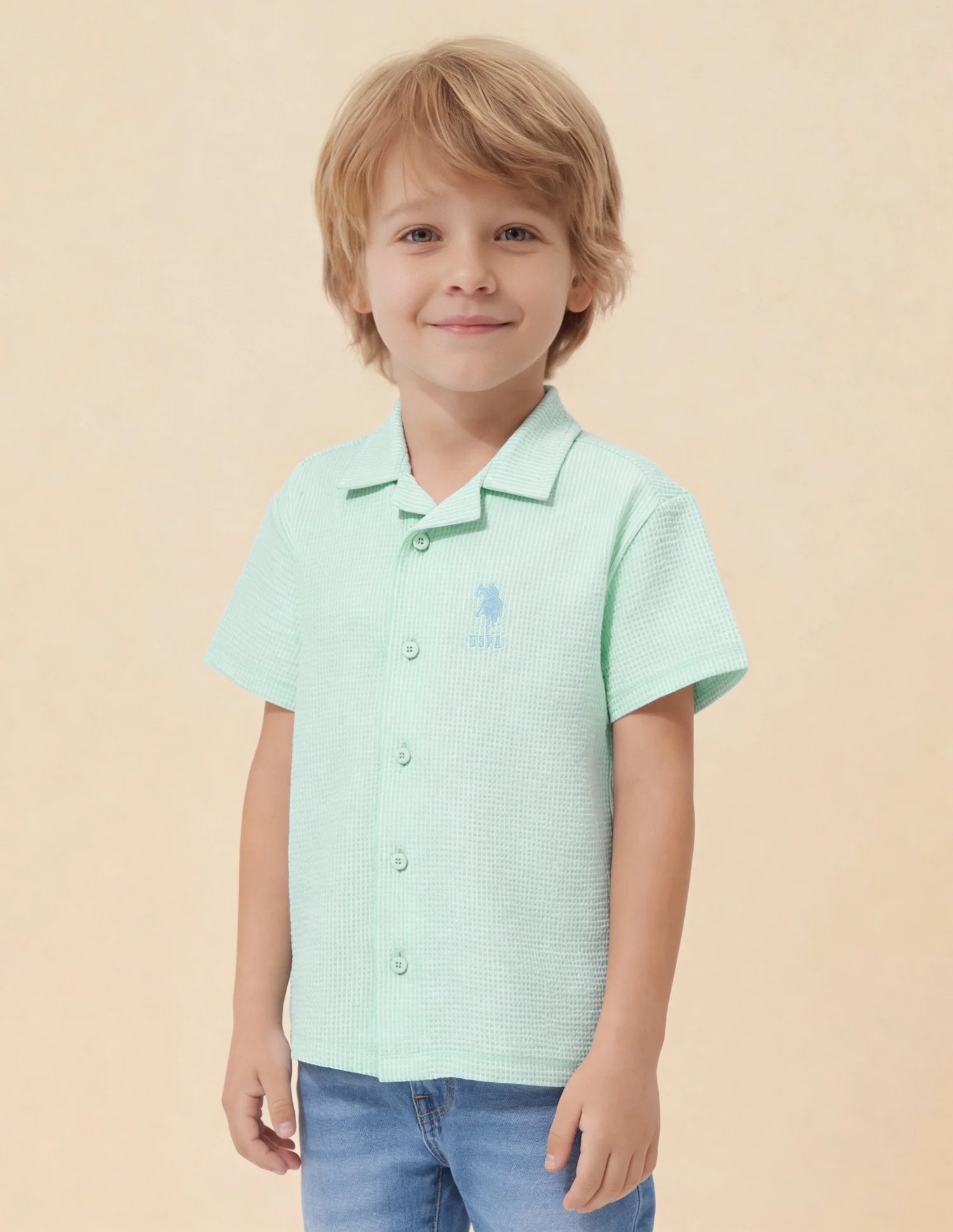 Boys Vertical Striped Seersucker Shirt - Image 4
