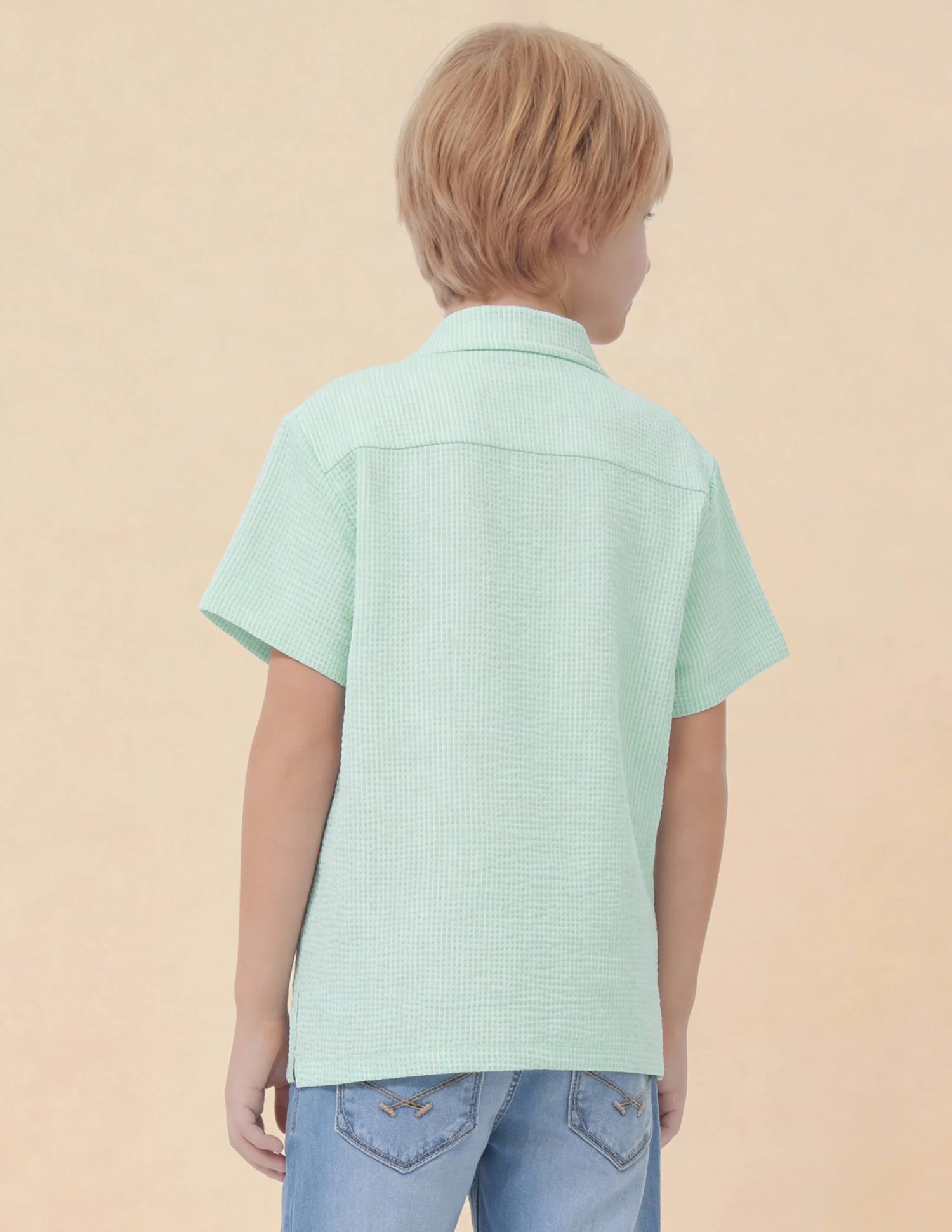 Boys Vertical Striped Seersucker Shirt - Image 5
