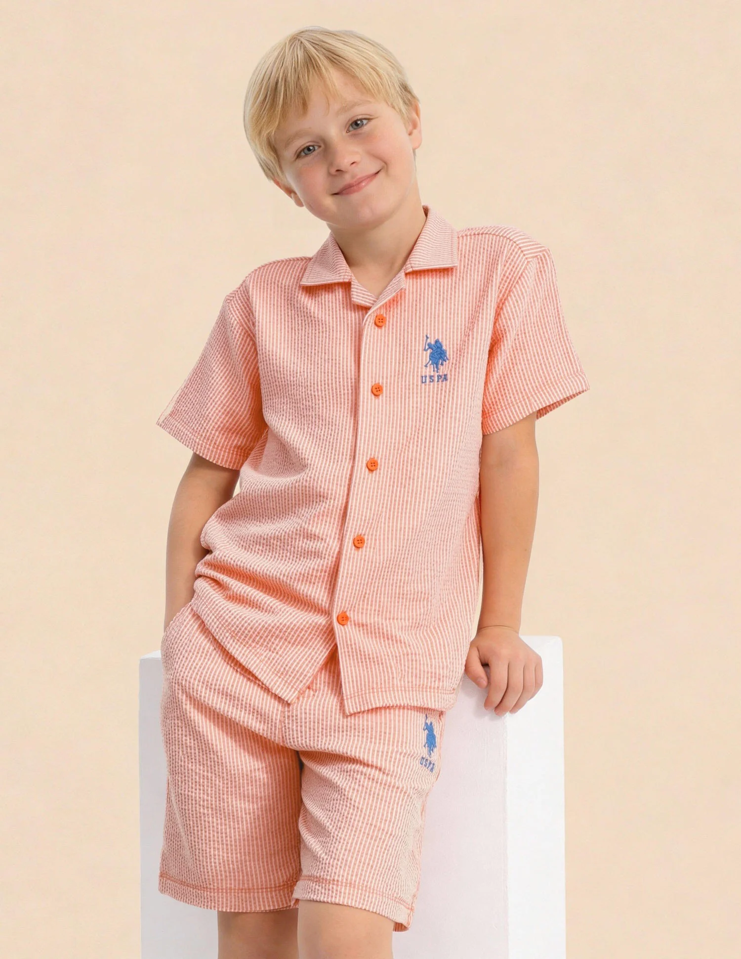 Boys Vertical Striped Seersucker Shirt