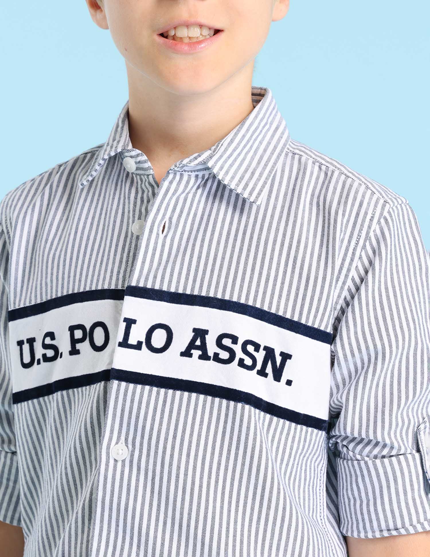 Boys Vertical Stripes Oxford Shirt - Image 5