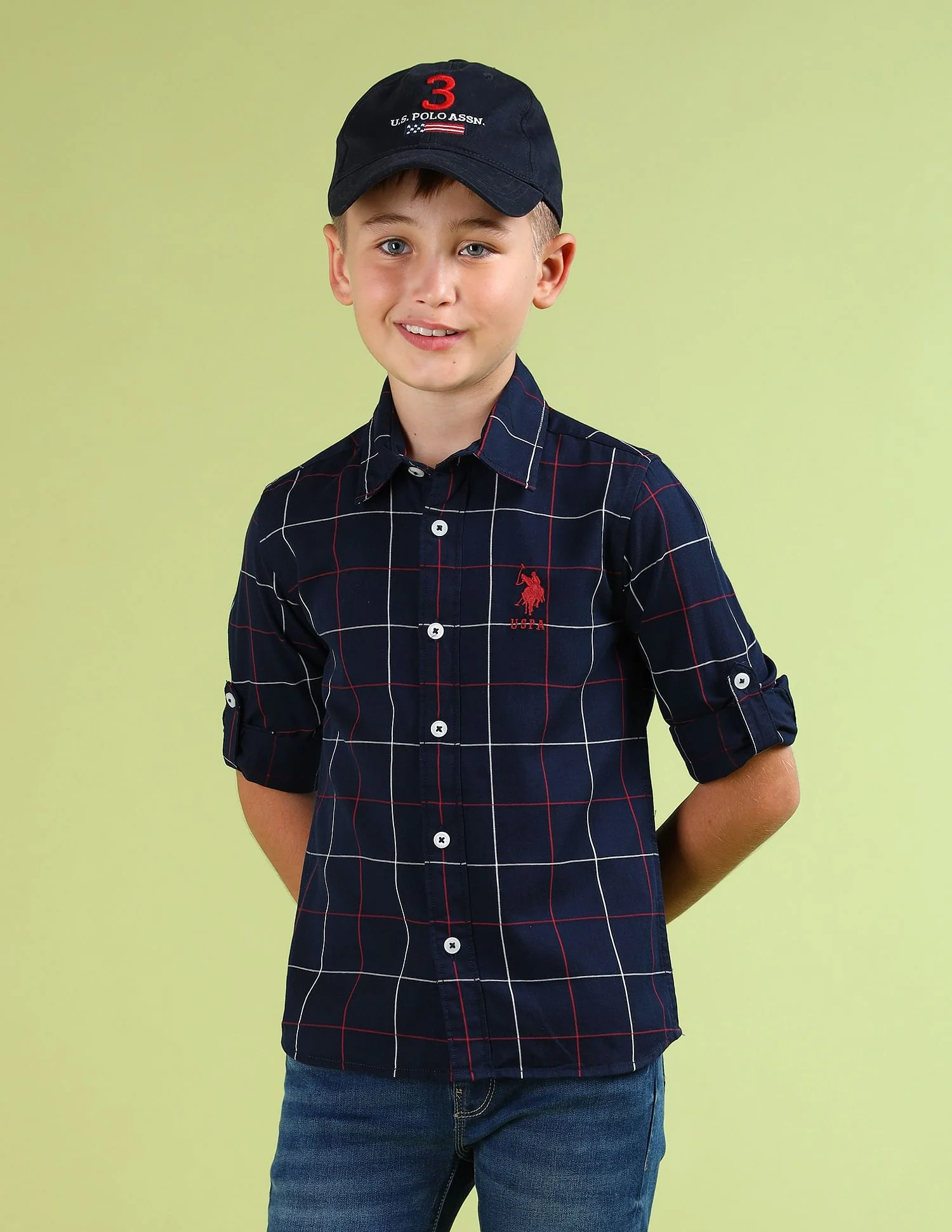 Boys Windowpane Checked Regular Fit Shirt