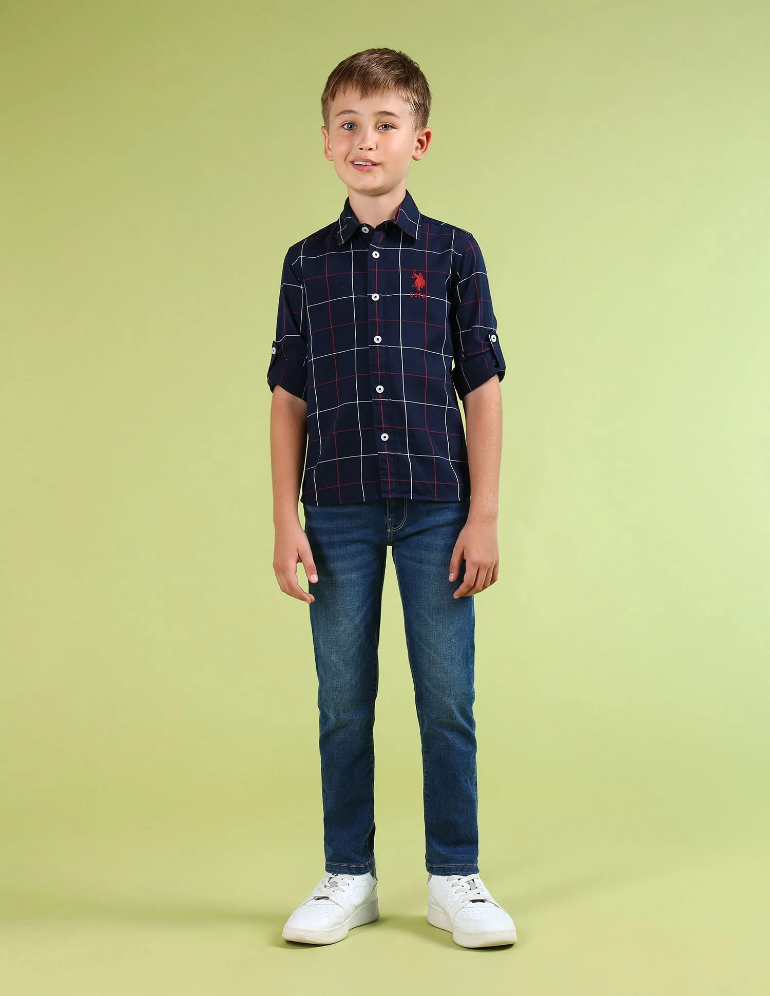 Boys Windowpane Checked Regular Fit Shirt - Image 3