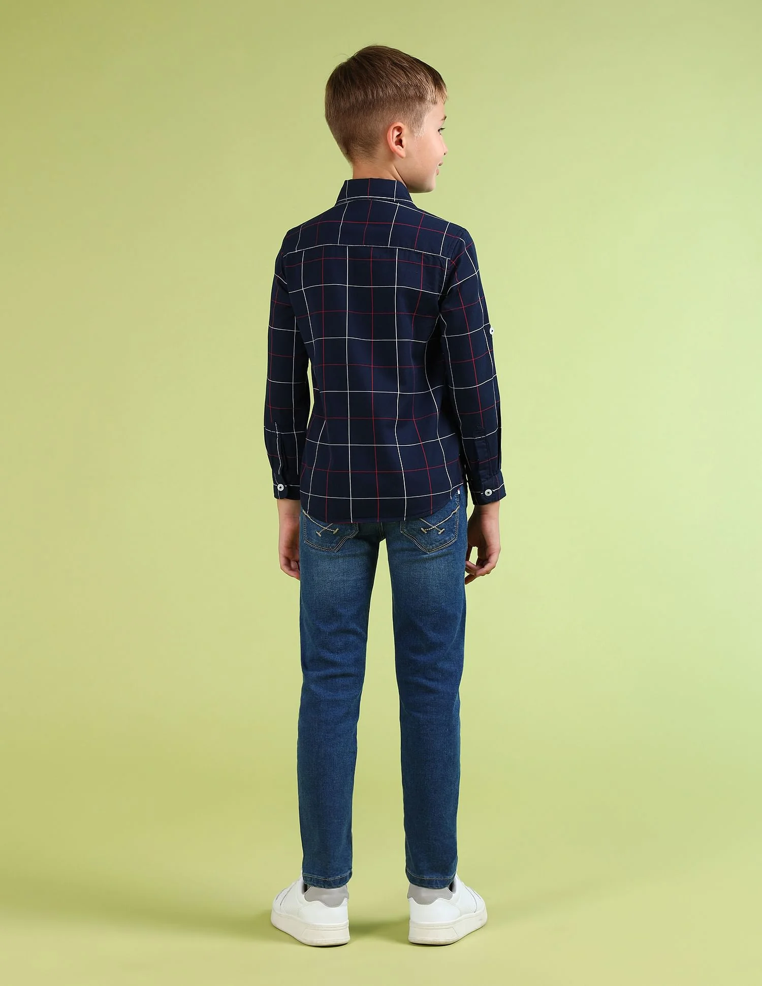 Boys Windowpane Checked Regular Fit Shirt - Image 4