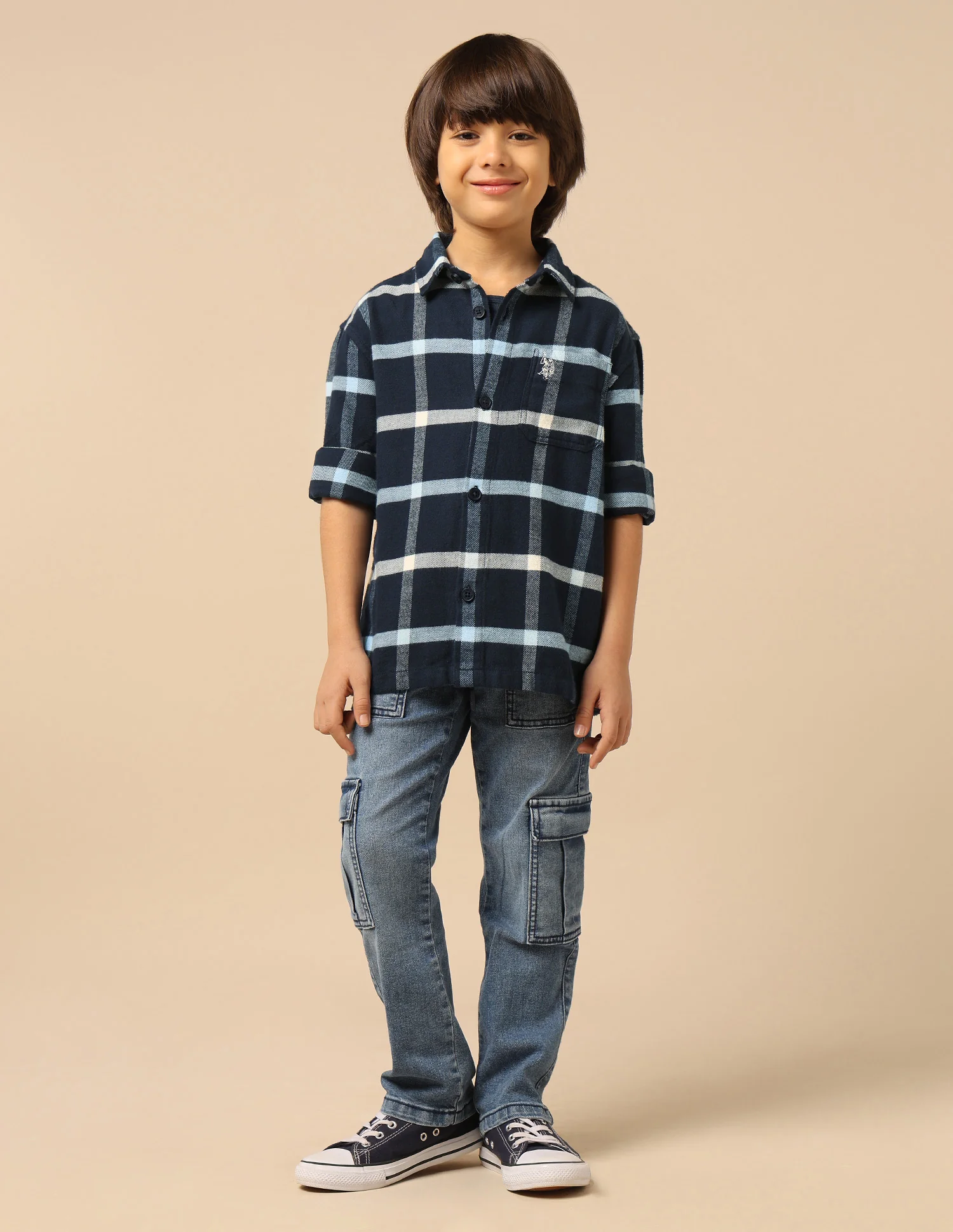Boys Windowpane Checked Twill Shirt - Image 3