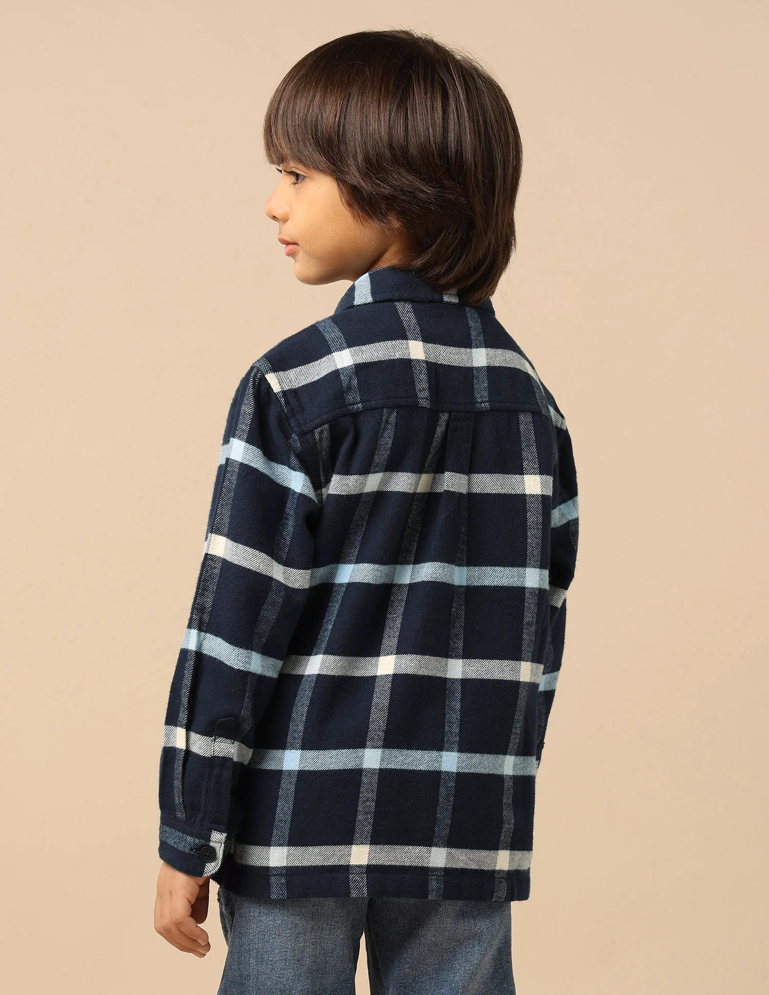 Boys Windowpane Checked Twill Shirt - Image 5