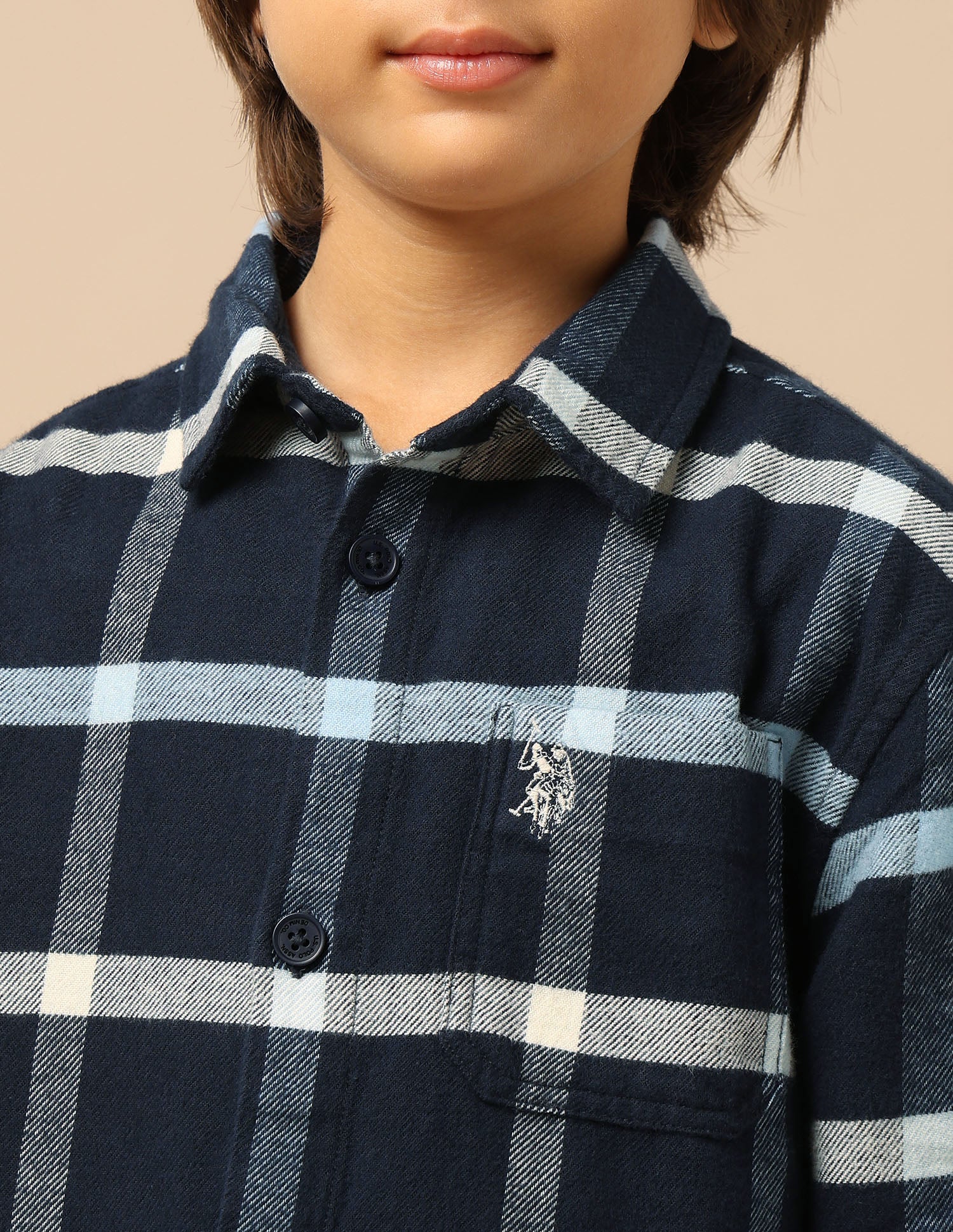 Boys Windowpane Checked Twill Shirt - Image 6