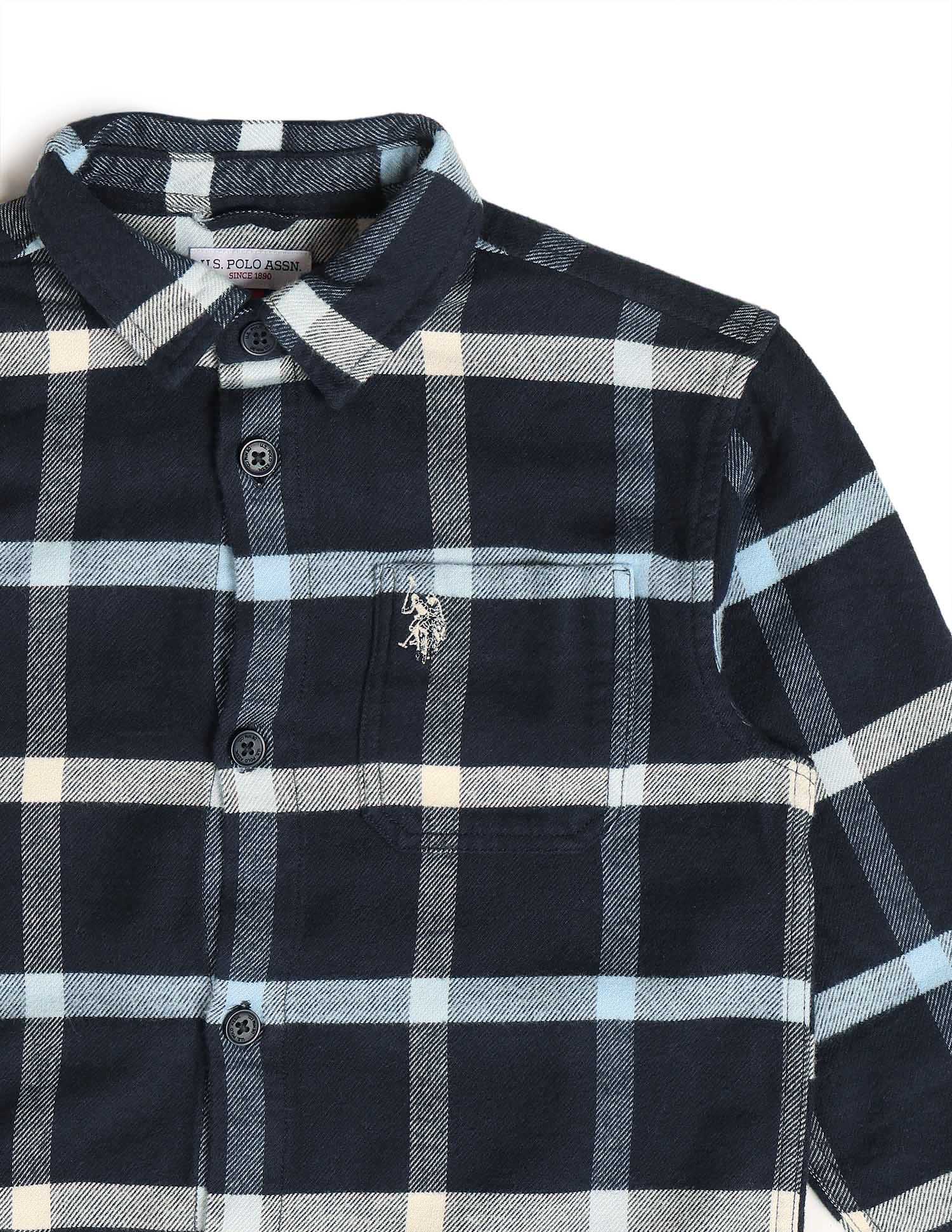 Boys Windowpane Checked Twill Shirt - Image 9