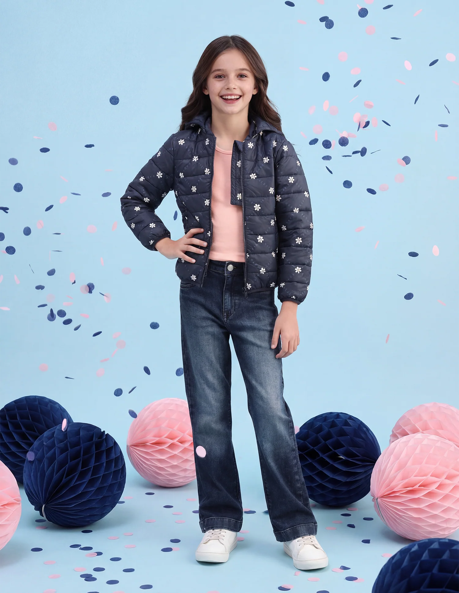 Floral Logo Printed Puffer Jacket