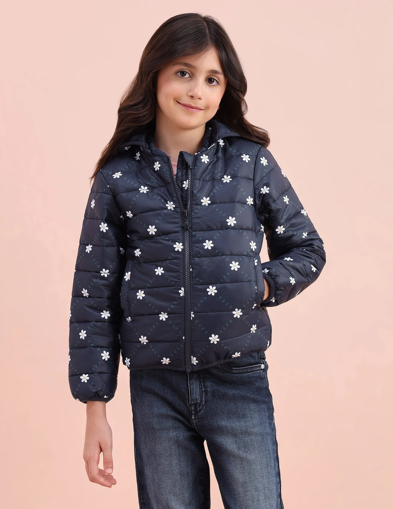 Floral Logo Printed Puffer Jacket - Image 6