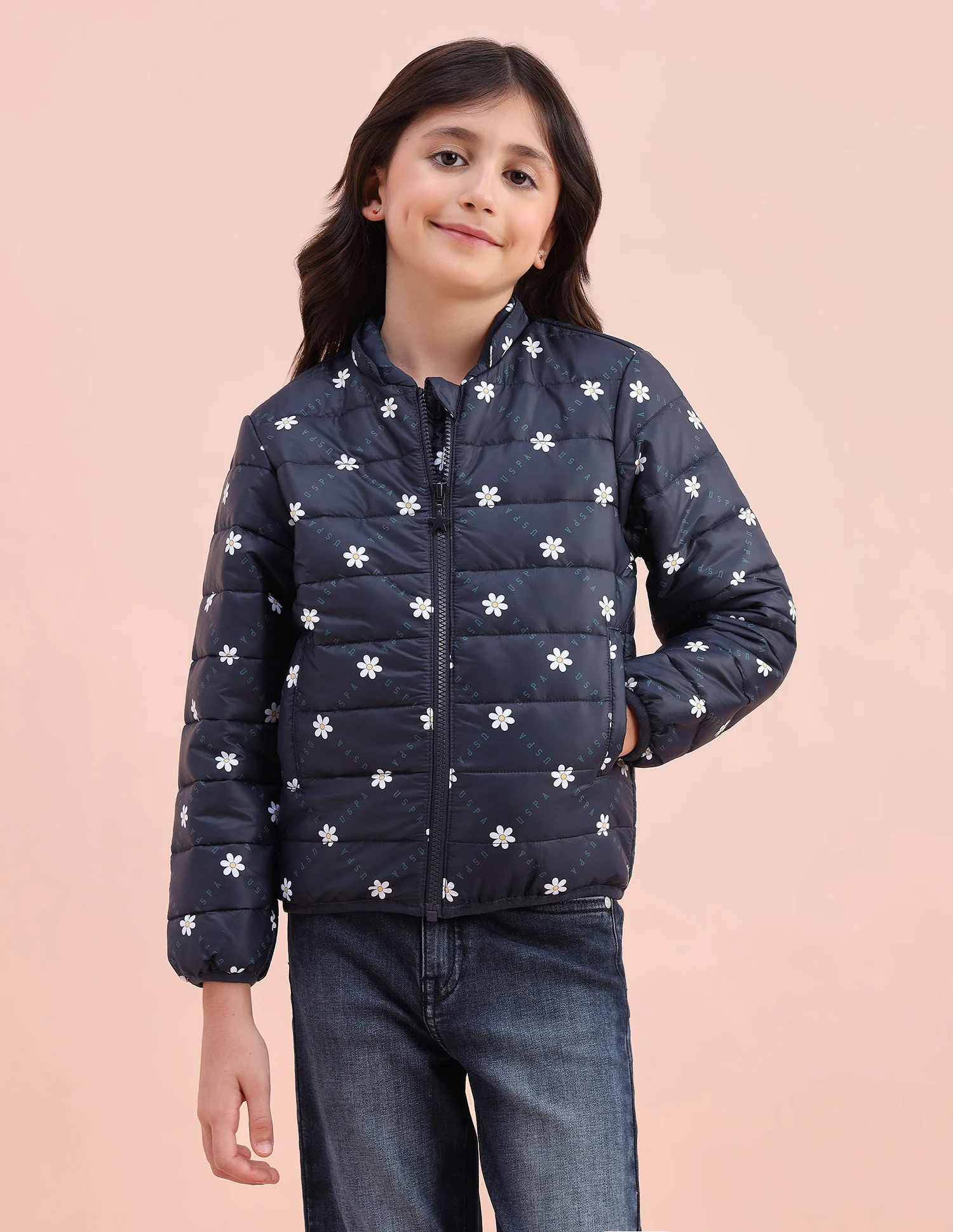 Floral Logo Printed Puffer Jacket - Image 9