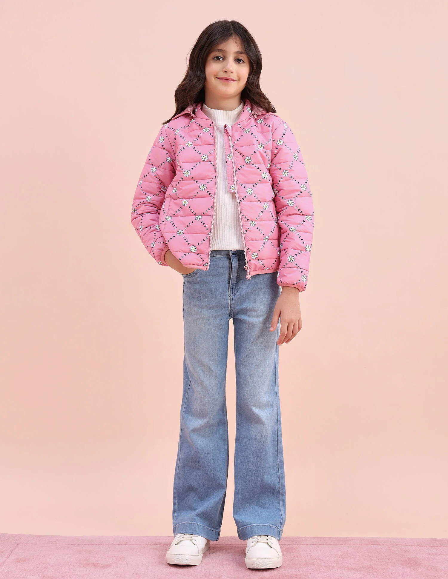 Floral Logo Printed Puffer Jacket