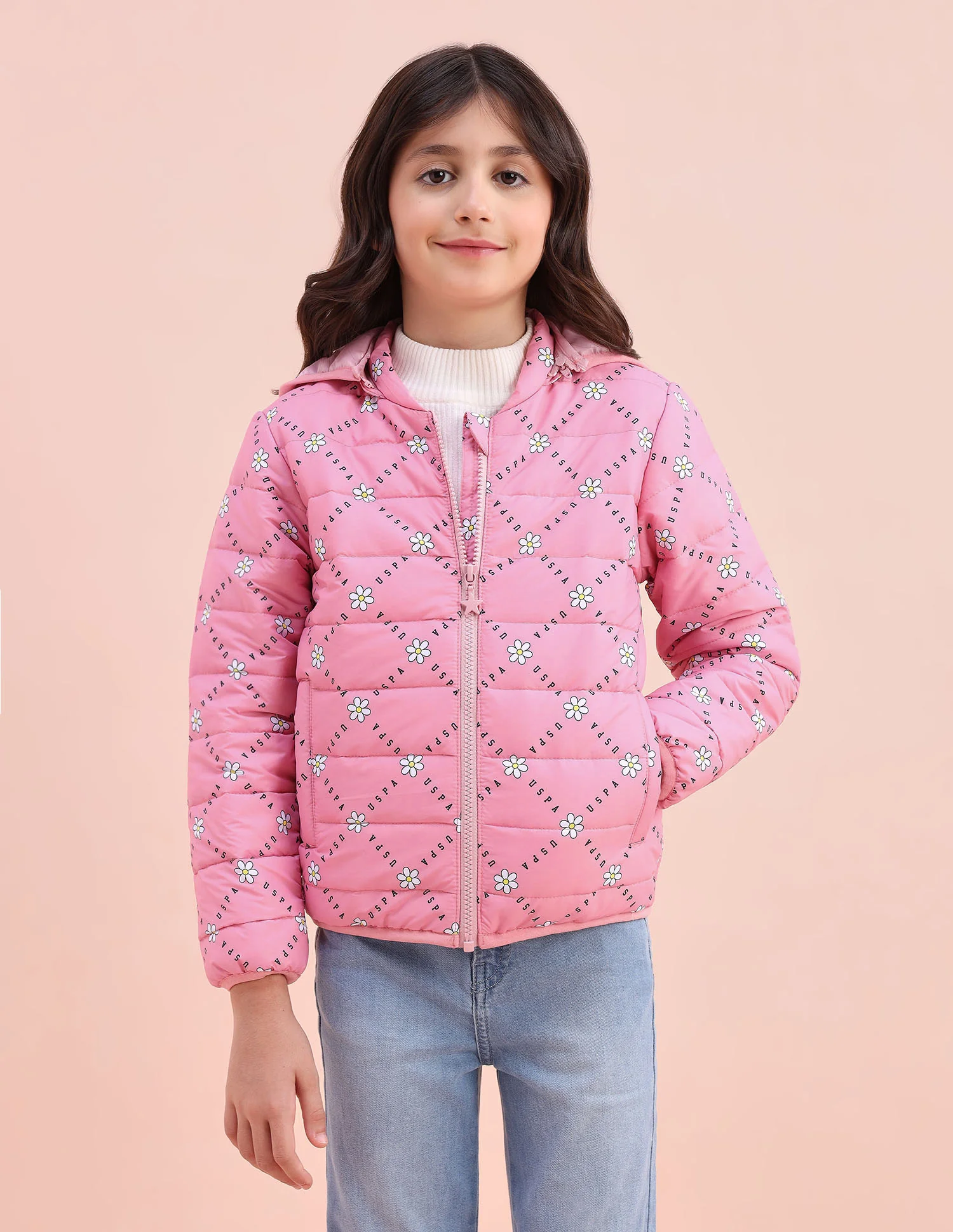 Floral Logo Printed Puffer Jacket - Image 4