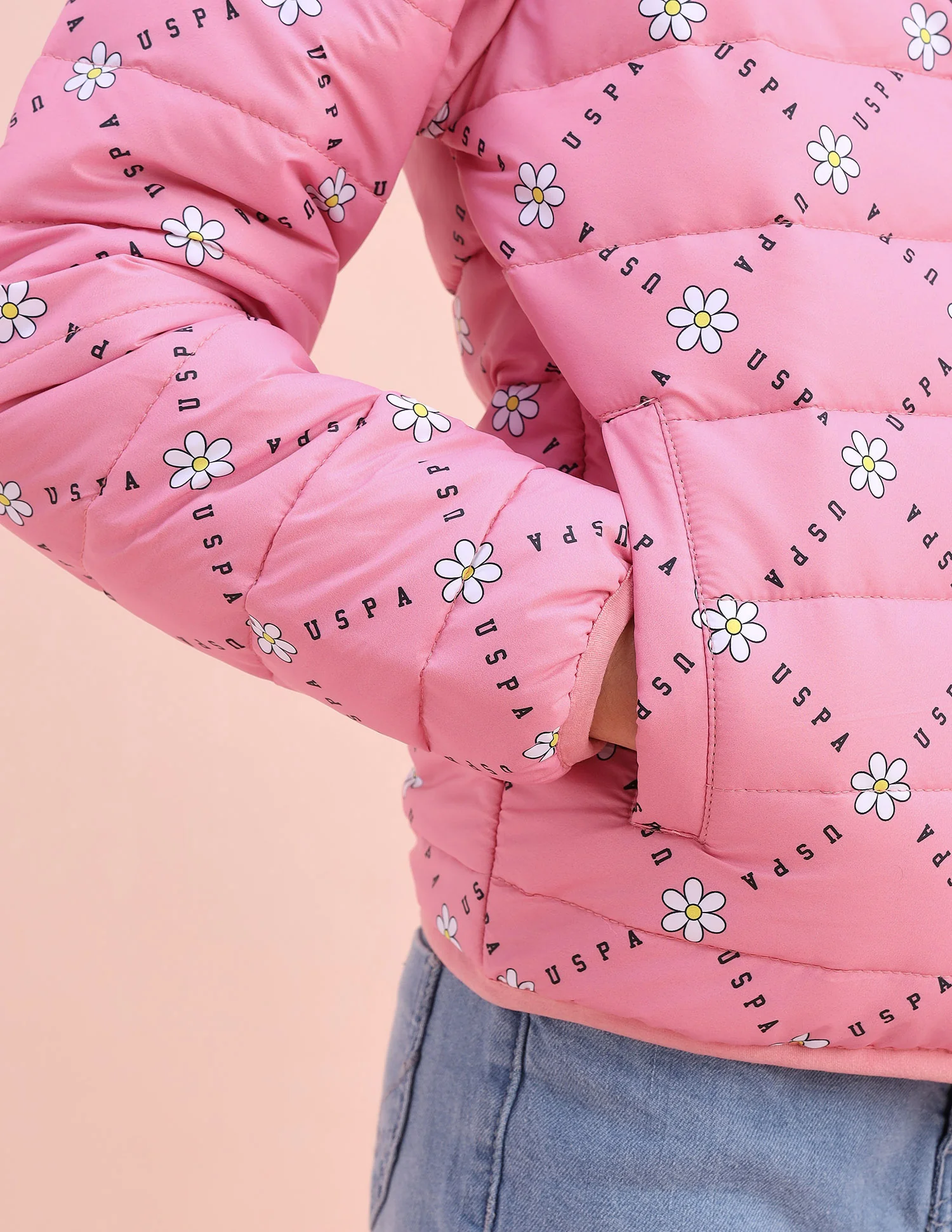 Floral Logo Printed Puffer Jacket - Image 6