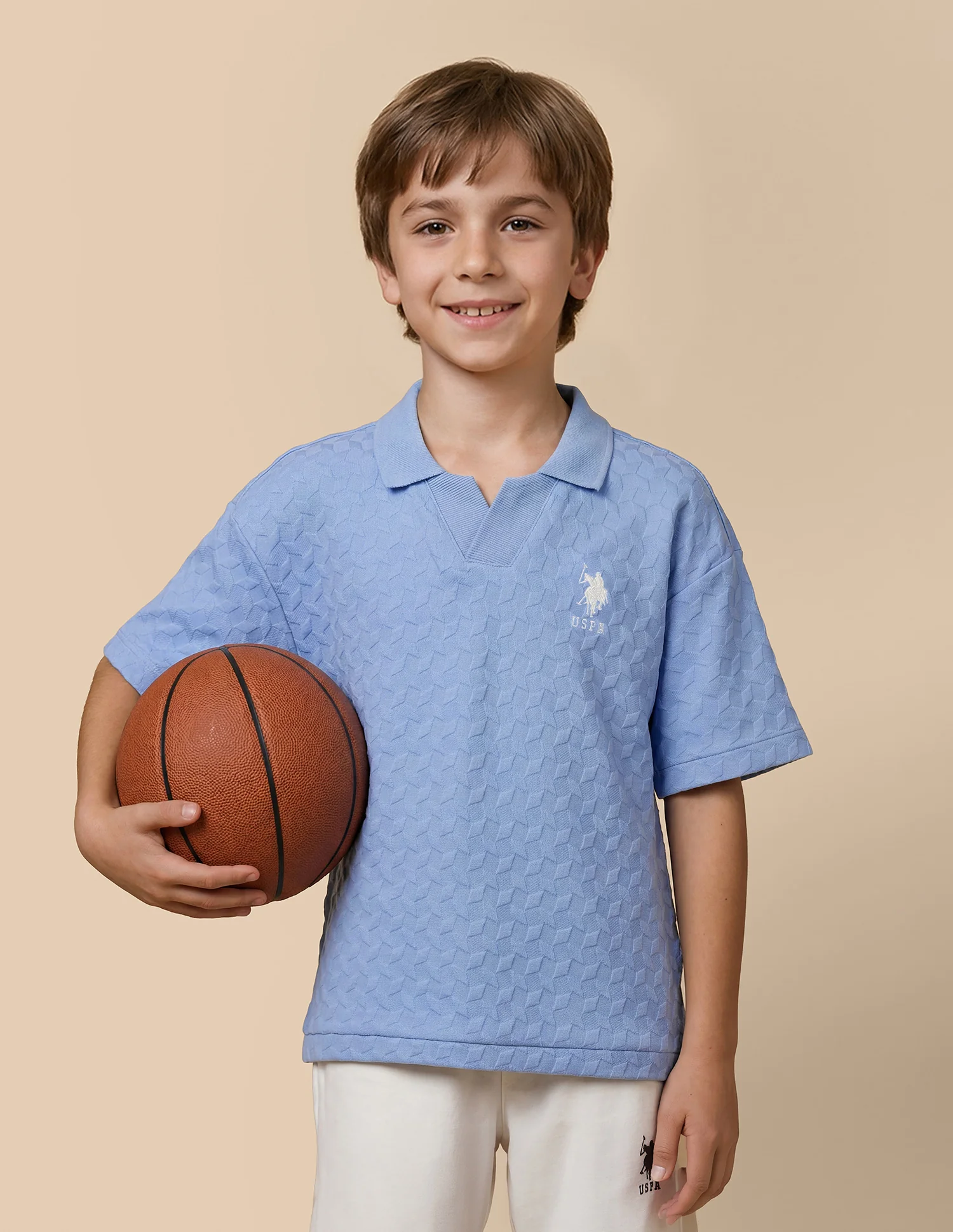 Geometric Patterned Knit Regular Fit Polo Shirt