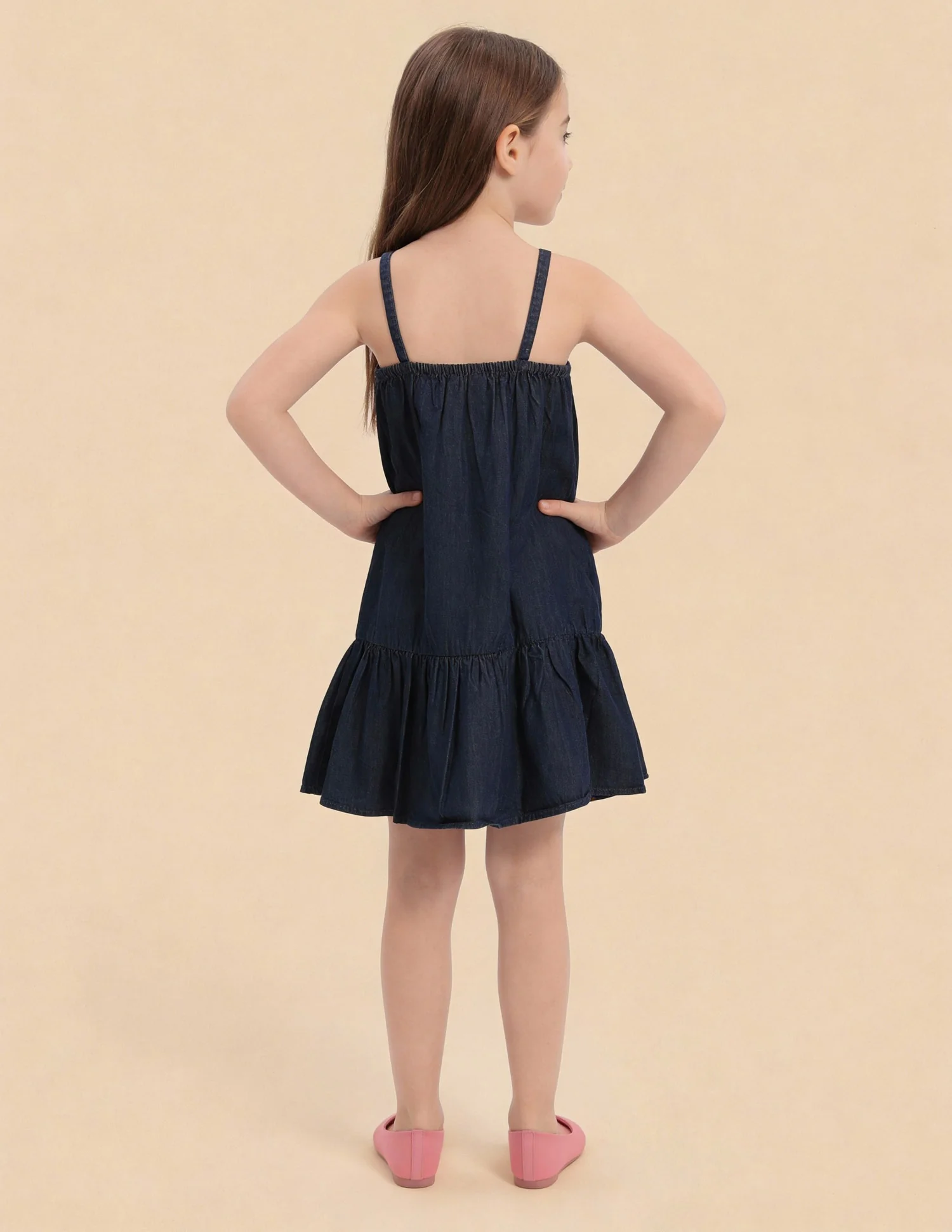 Girls A-Line Denim Strappy Dress - Image 3