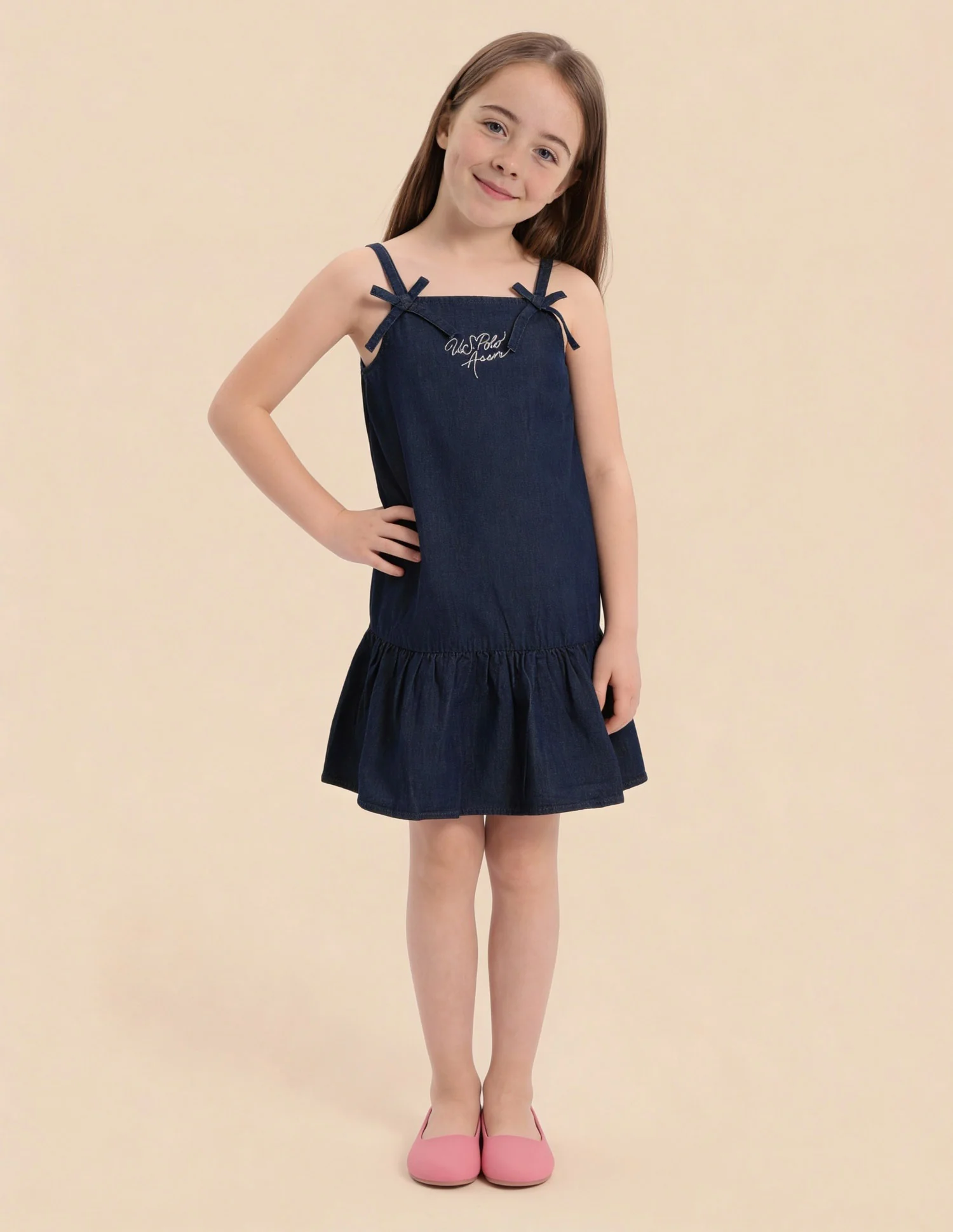 Girls A-Line Denim Strappy Dress - Image 5