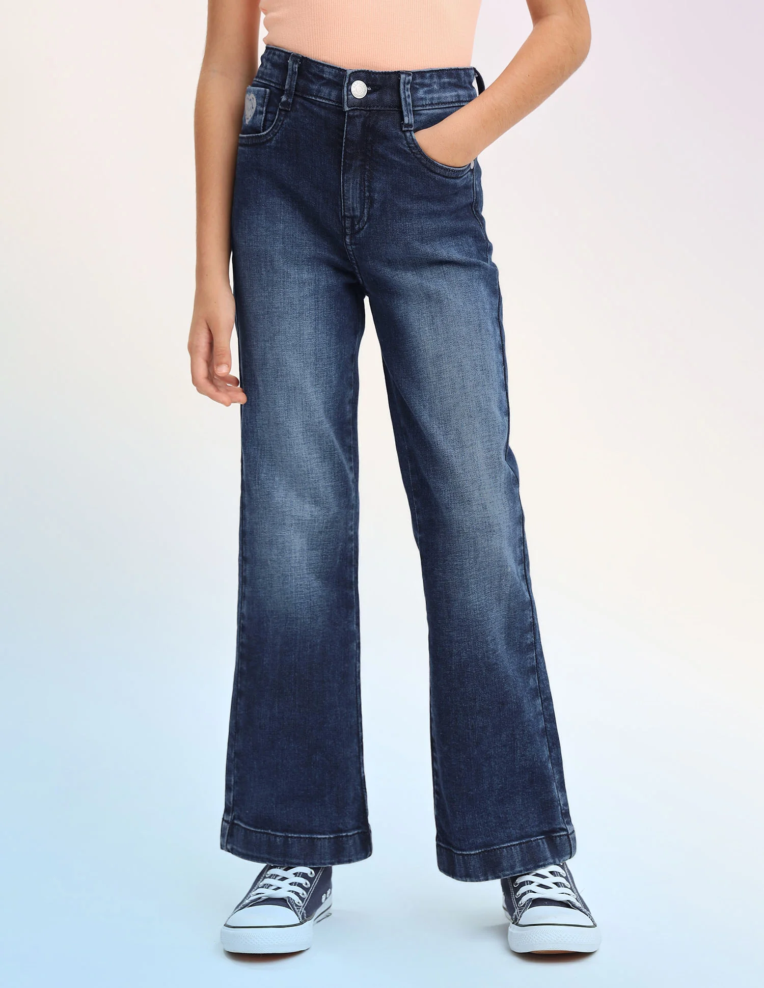 Girls Bootcut Fit Blue Jeans - Image 6