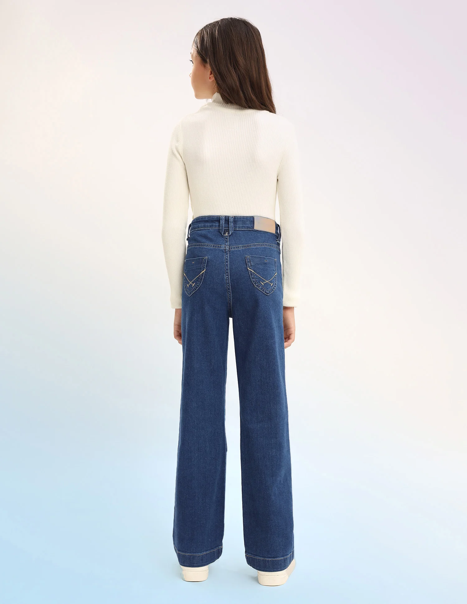 Girls Bootcut Fit Blue Jeans - Image 5