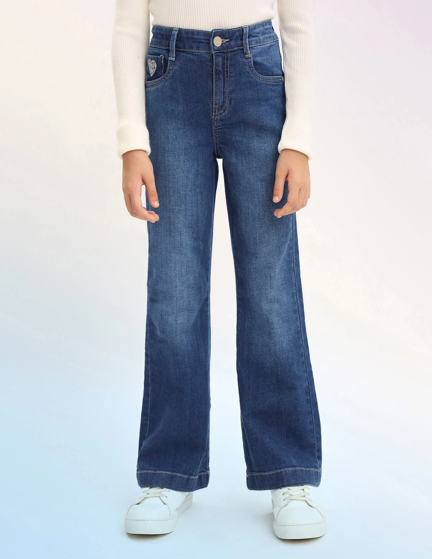 Girls Bootcut Fit Blue Jeans - Image 6