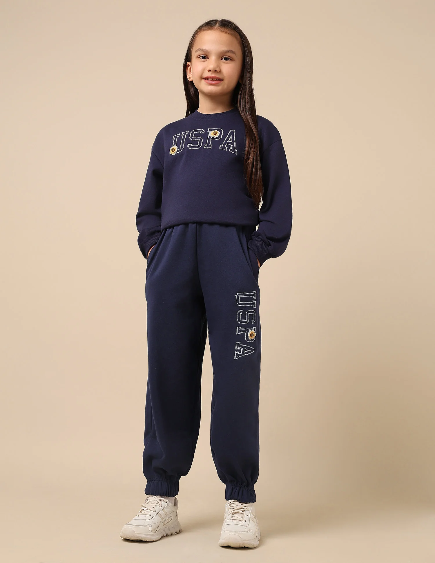 Girls Brand Embroidered Mid Rise Joggers - Image 3