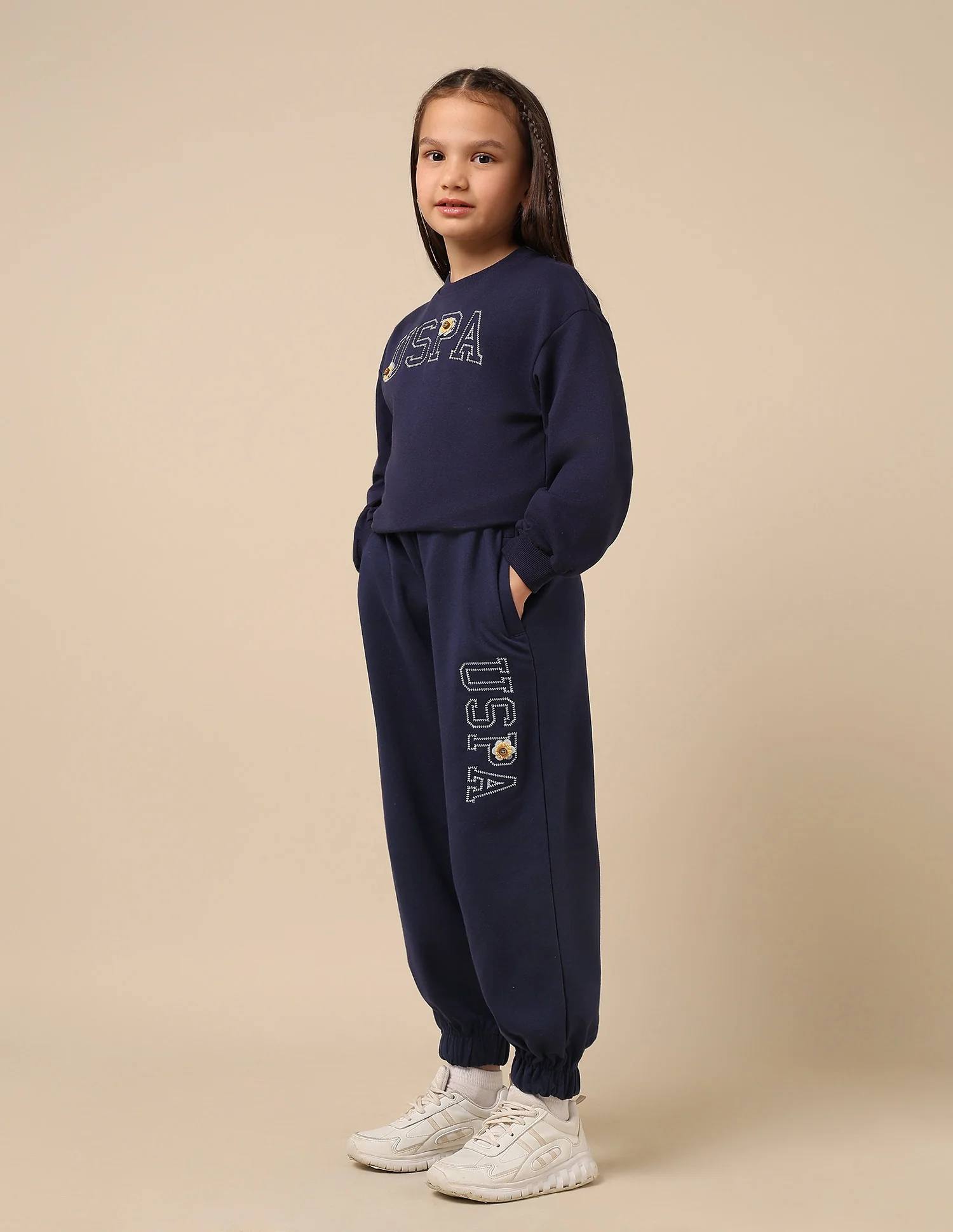 Girls Brand Embroidered Mid Rise Joggers - Image 4
