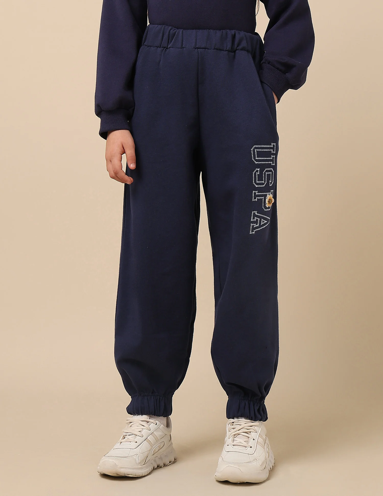 Girls Brand Embroidered Mid Rise Joggers - Image 6