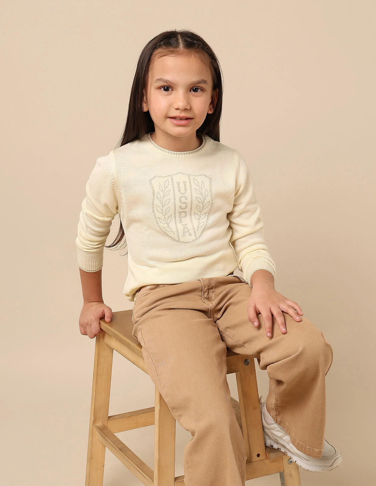 Girls Brand Patterned Knit Sweater