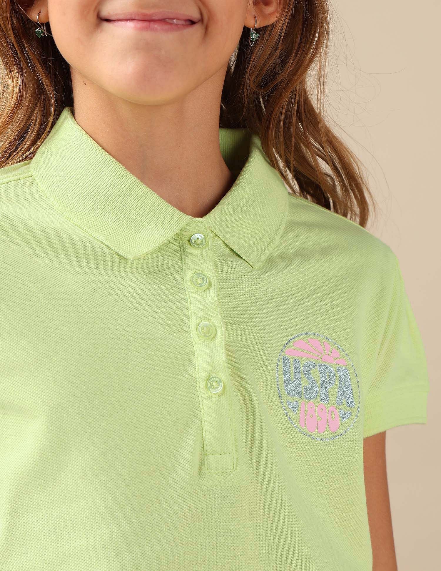 Girls Brand Printed Relaxed Fit Polo Shirt - Image 5