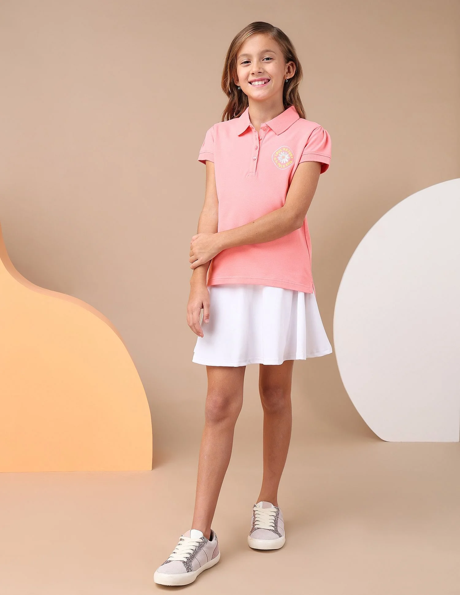 Girls Brand Printed Relaxed Fit Polo Shirt