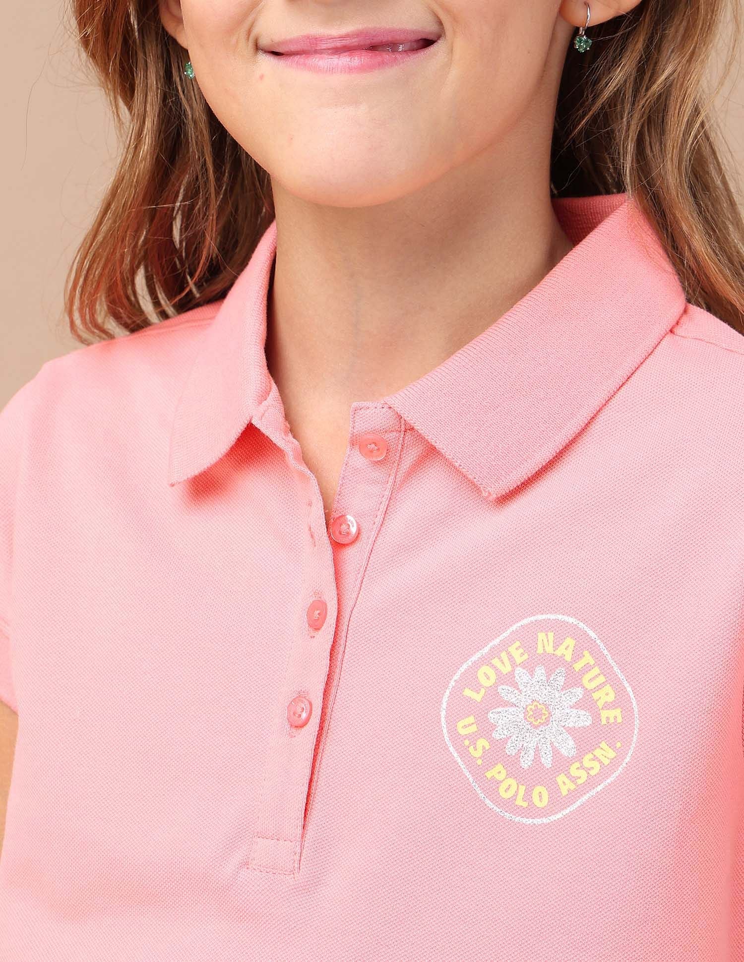 Girls Brand Printed Relaxed Fit Polo Shirt - Image 6