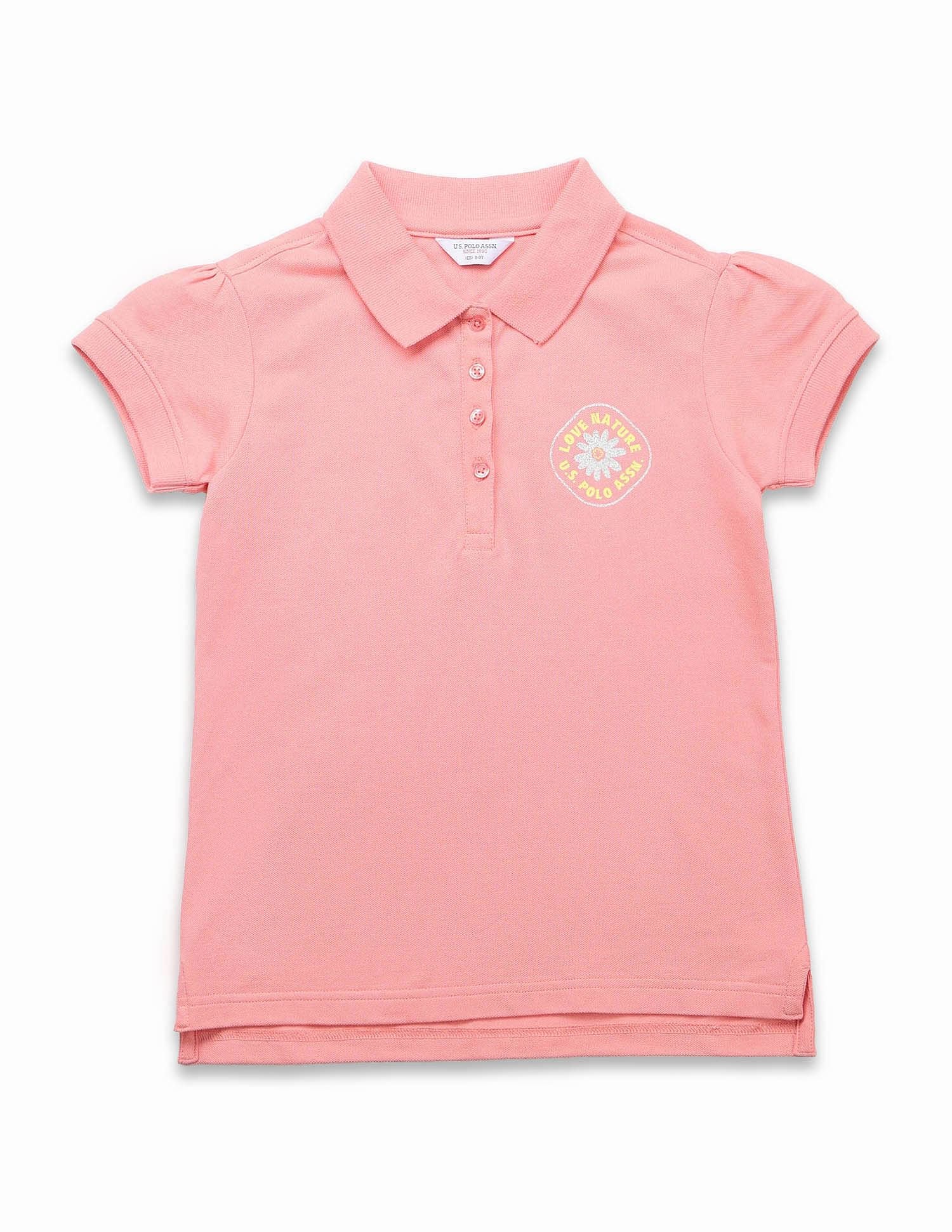 Girls Brand Printed Relaxed Fit Polo Shirt - Image 7