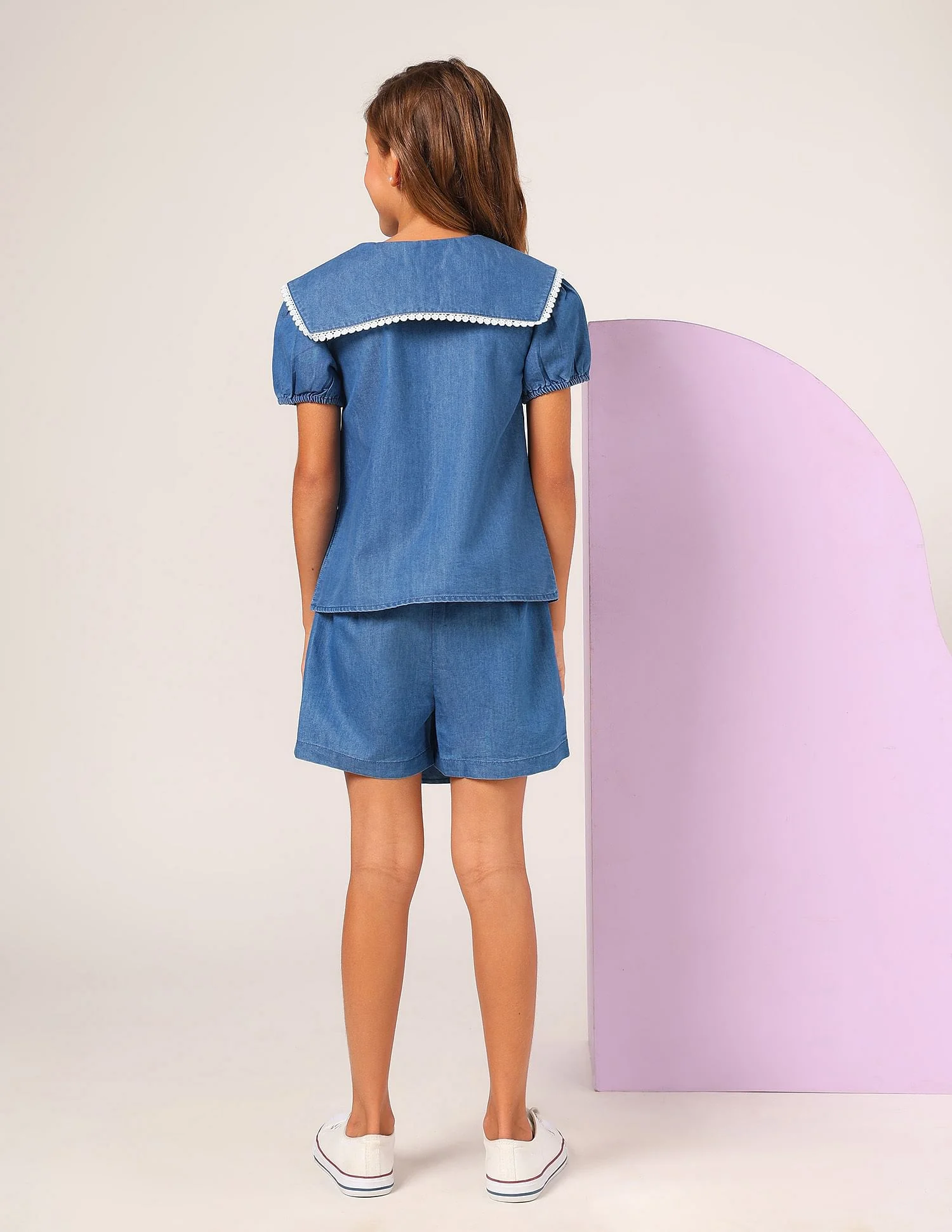 Girls Cape Collar Chambray Top - Image 4