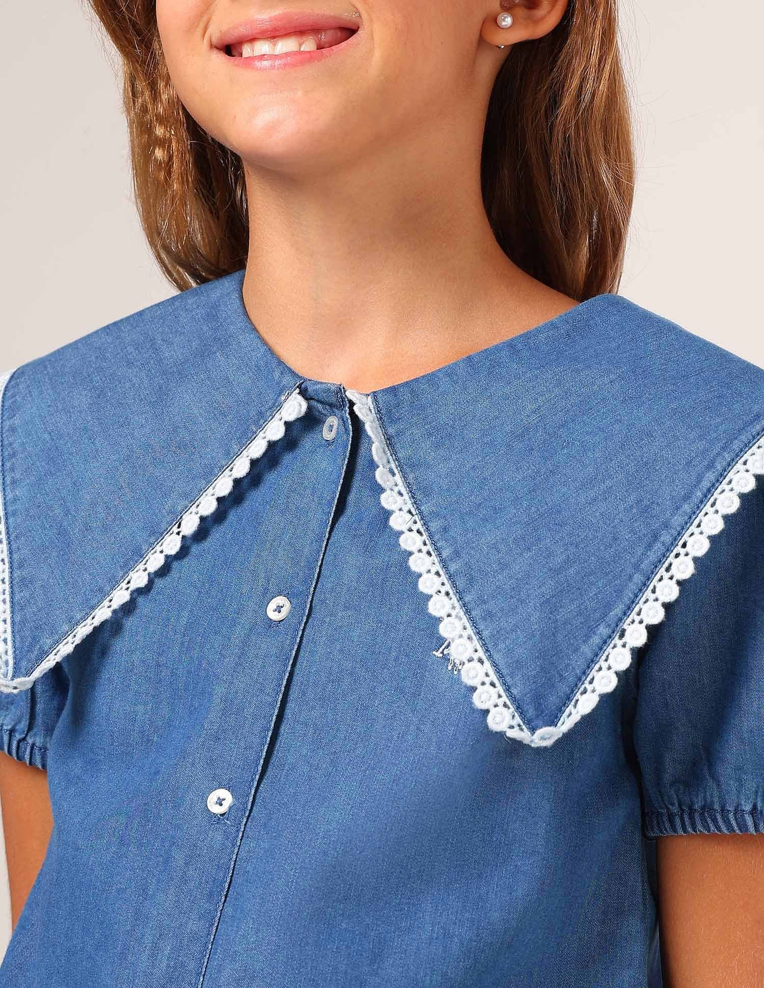 Girls Cape Collar Chambray Top - Image 5