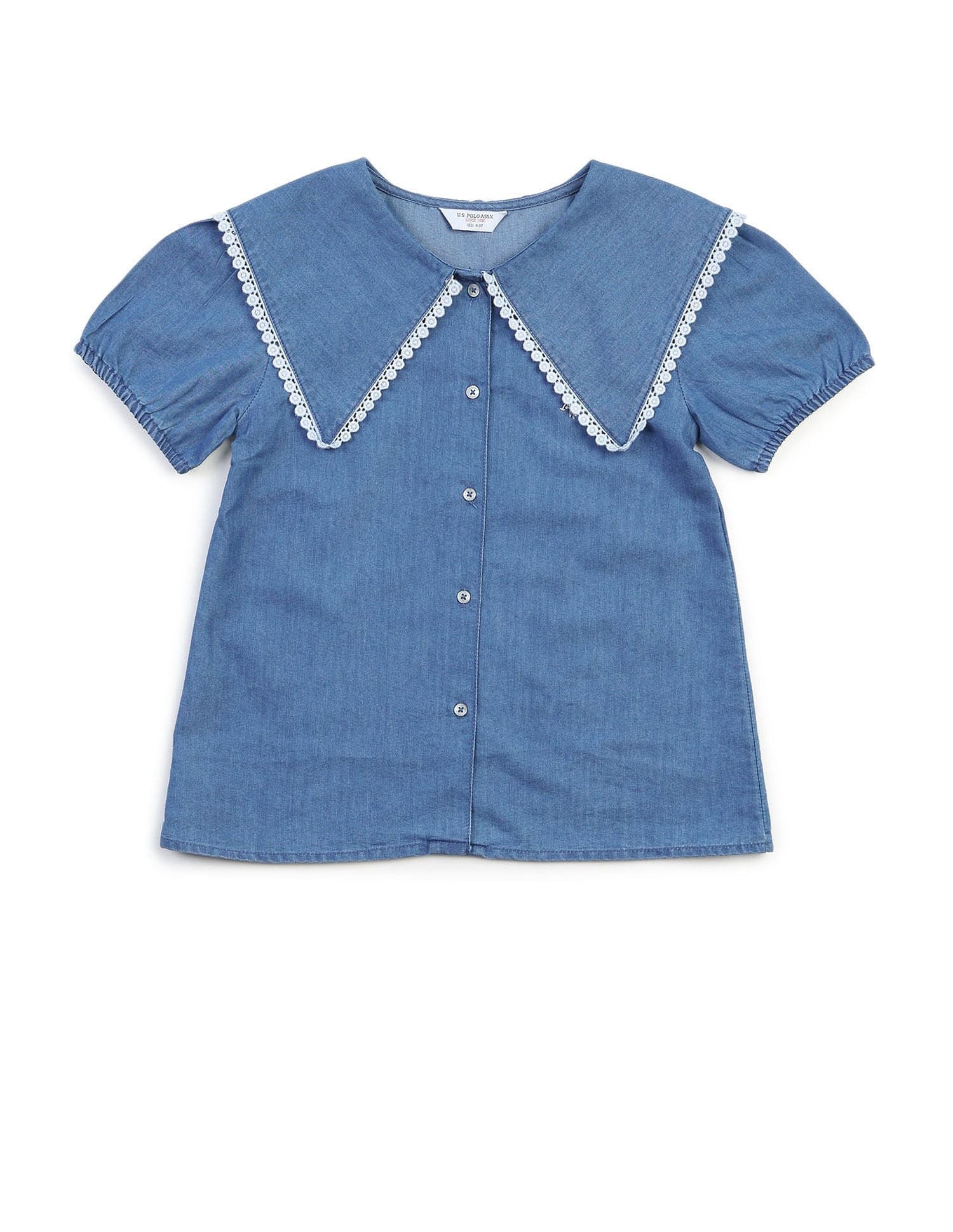 Girls Cape Collar Chambray Top - Image 6